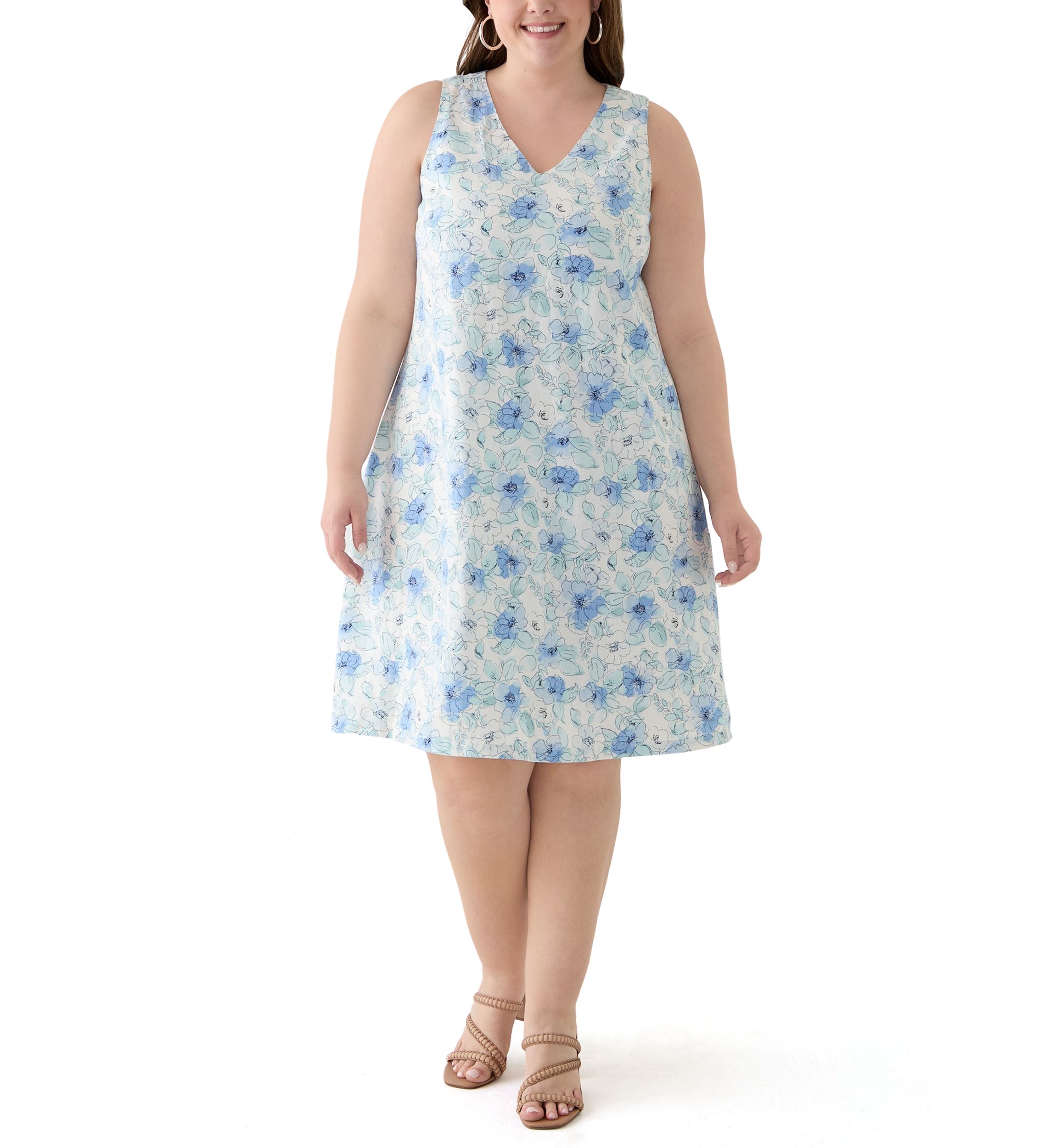 Plus Size Gina V-Neck Sleeveless Trapeze Woven Dress 