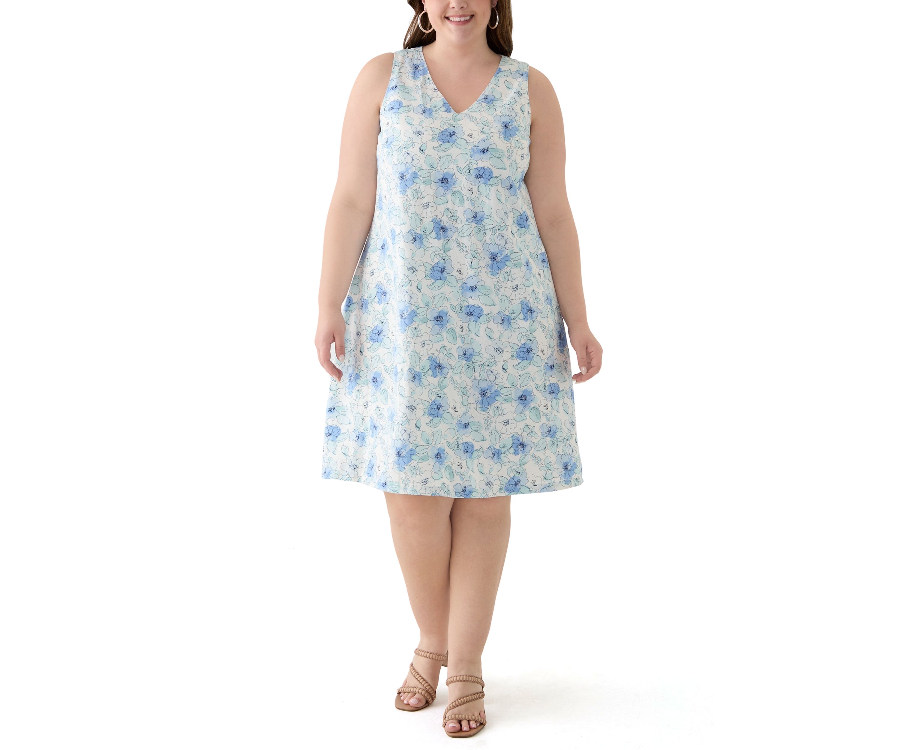 Plus Size Gina V-Neck Sleeveless Trapeze Woven Dress 