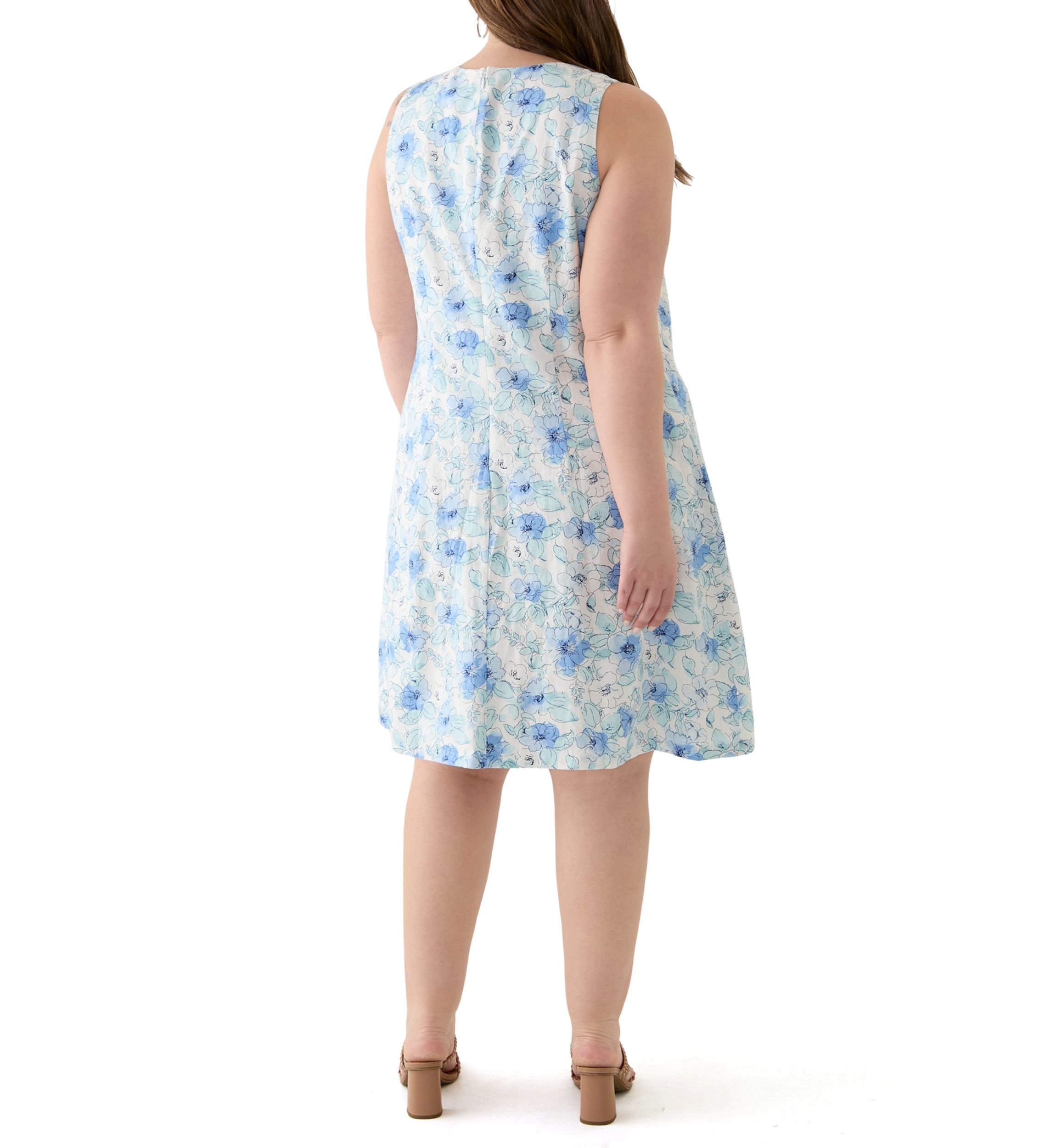 Plus Size Gina V-Neck Sleeveless Trapeze Woven Dress 