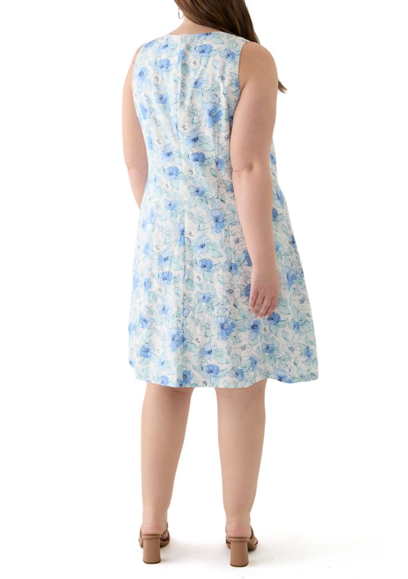 Plus Size Gina V-Neck Sleeveless Trapeze Woven Dress 