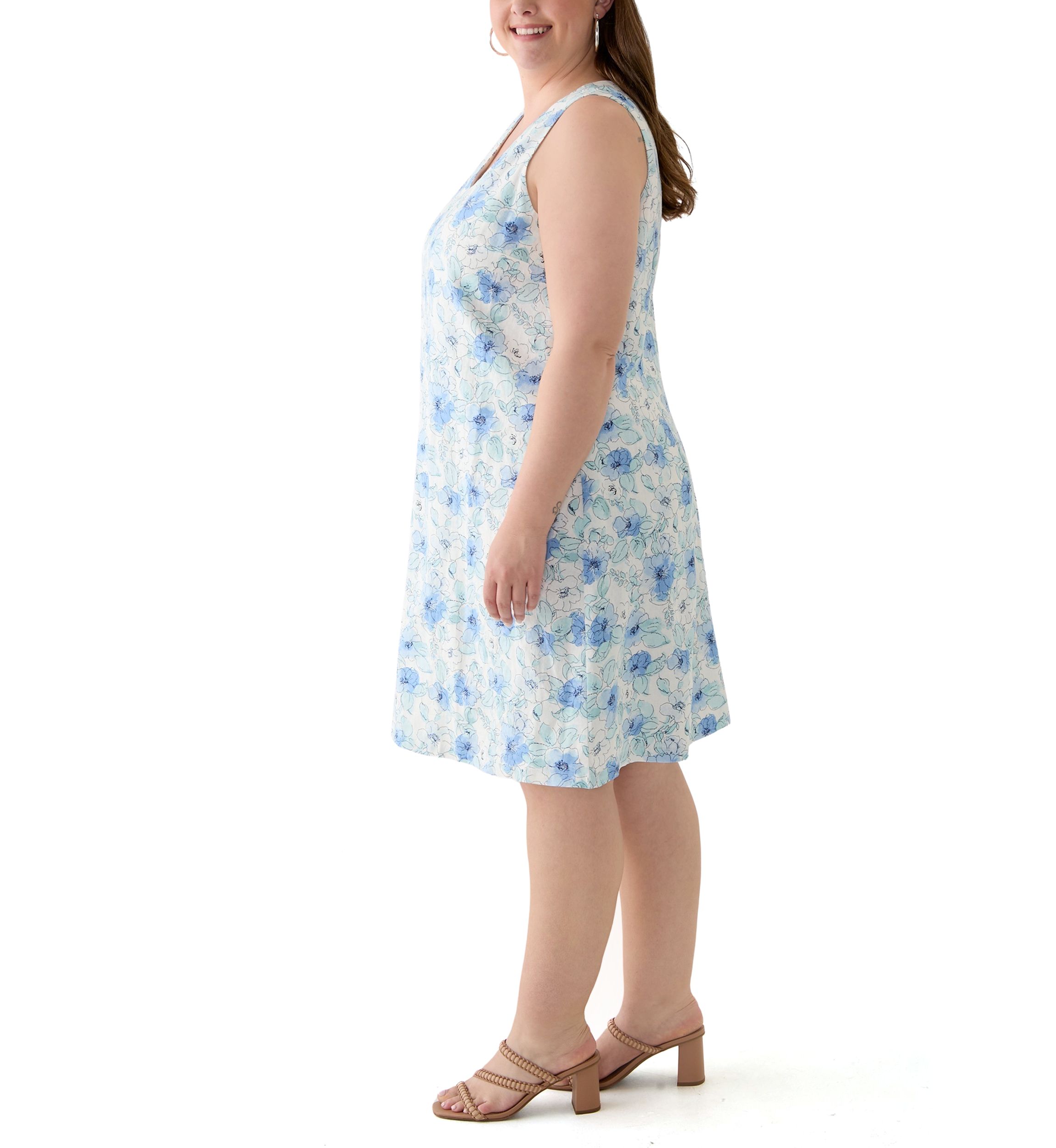 Plus Size Gina V-Neck Sleeveless Trapeze Woven Dress 