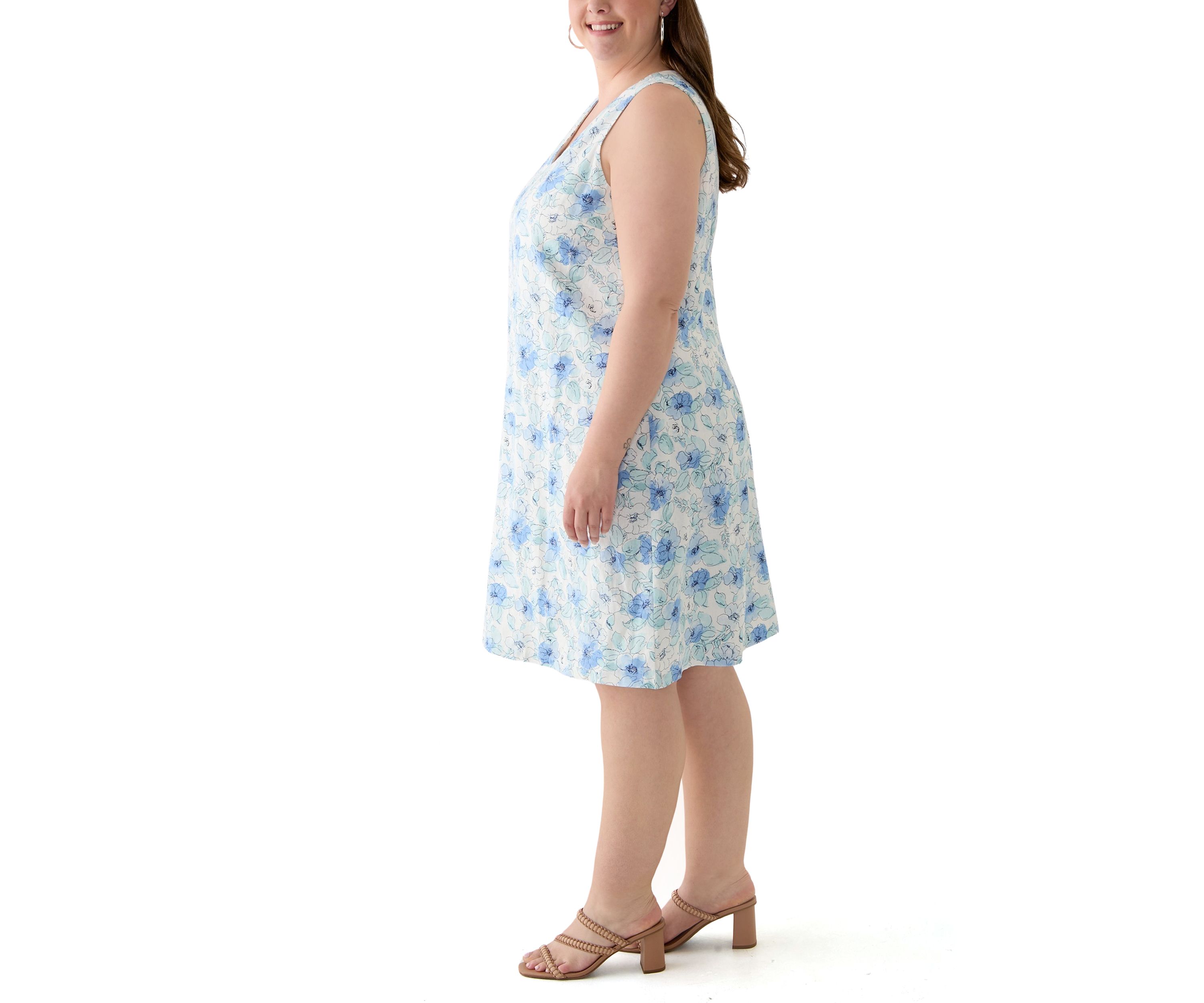 Plus Size Gina V-Neck Sleeveless Trapeze Woven Dress 
