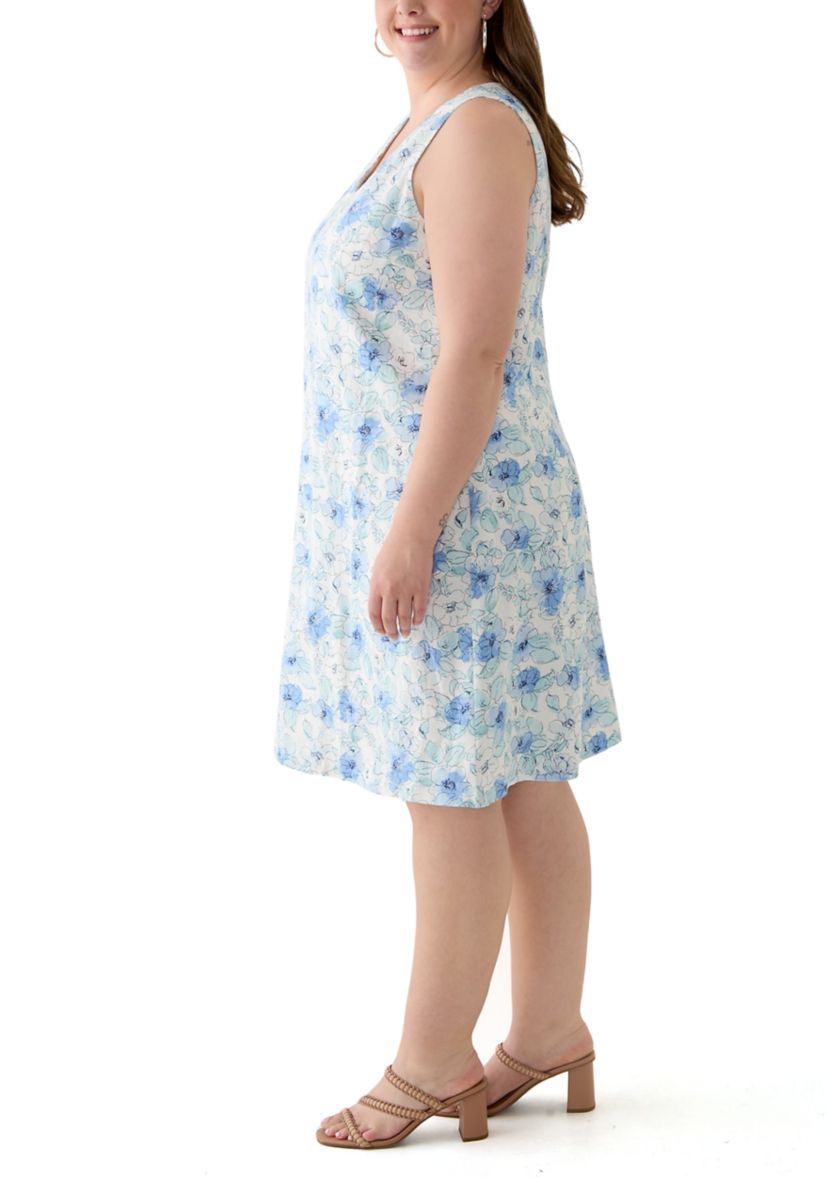 Plus Size Gina V-Neck Sleeveless Trapeze Woven Dress 