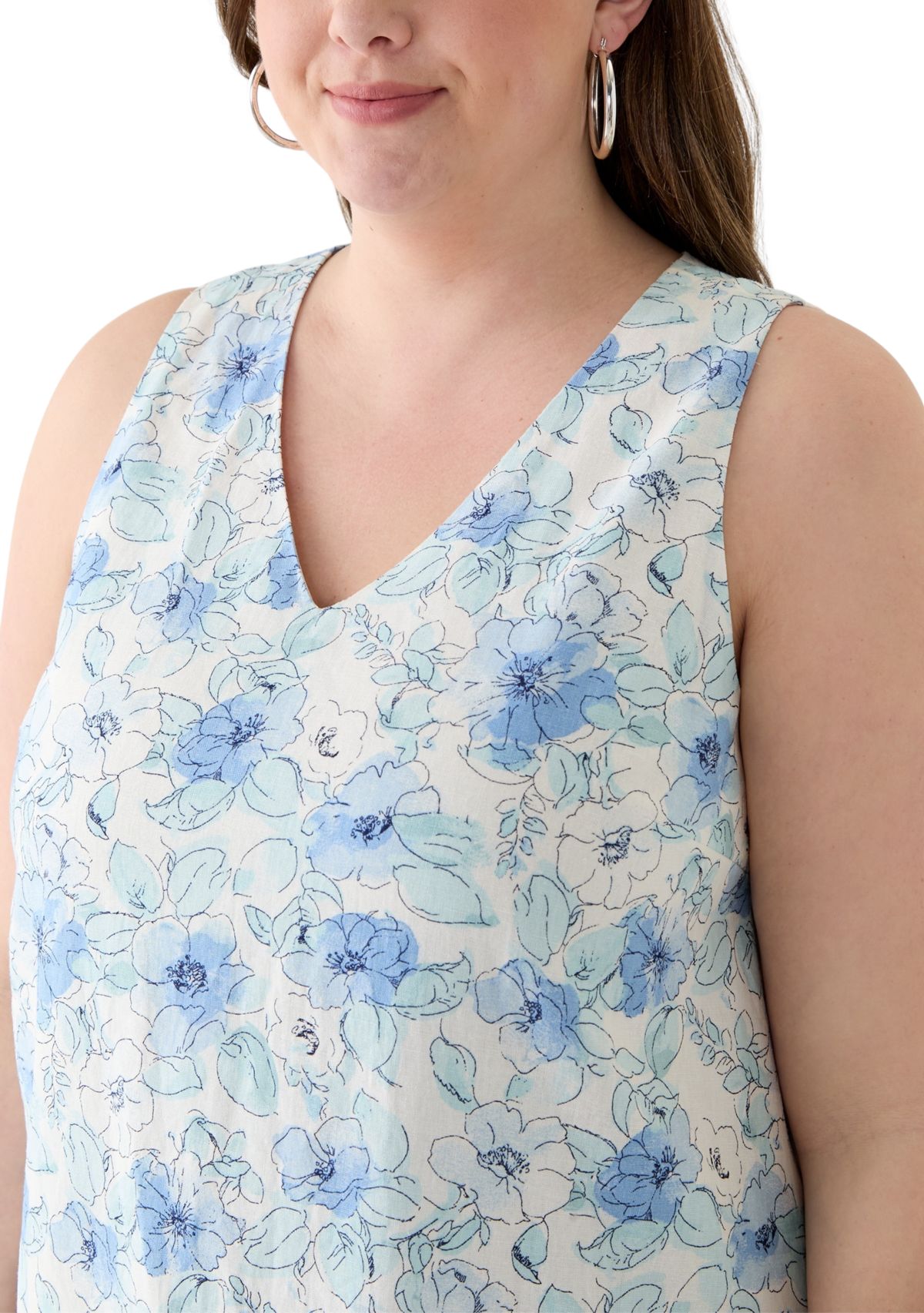 Plus Size Gina V-Neck Sleeveless Trapeze Woven Dress 