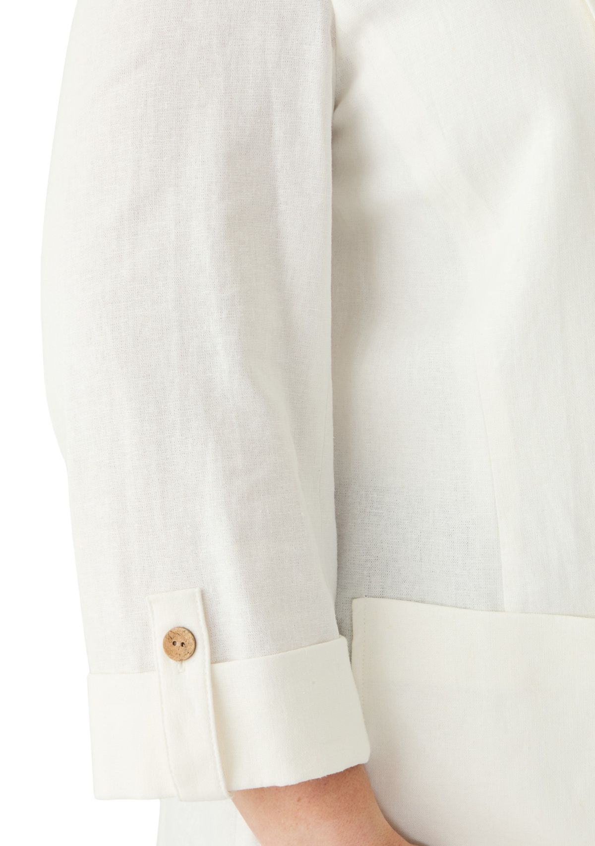 Plus Size Linen Patch Pocket Jacket with Roll Tab Sleeves 