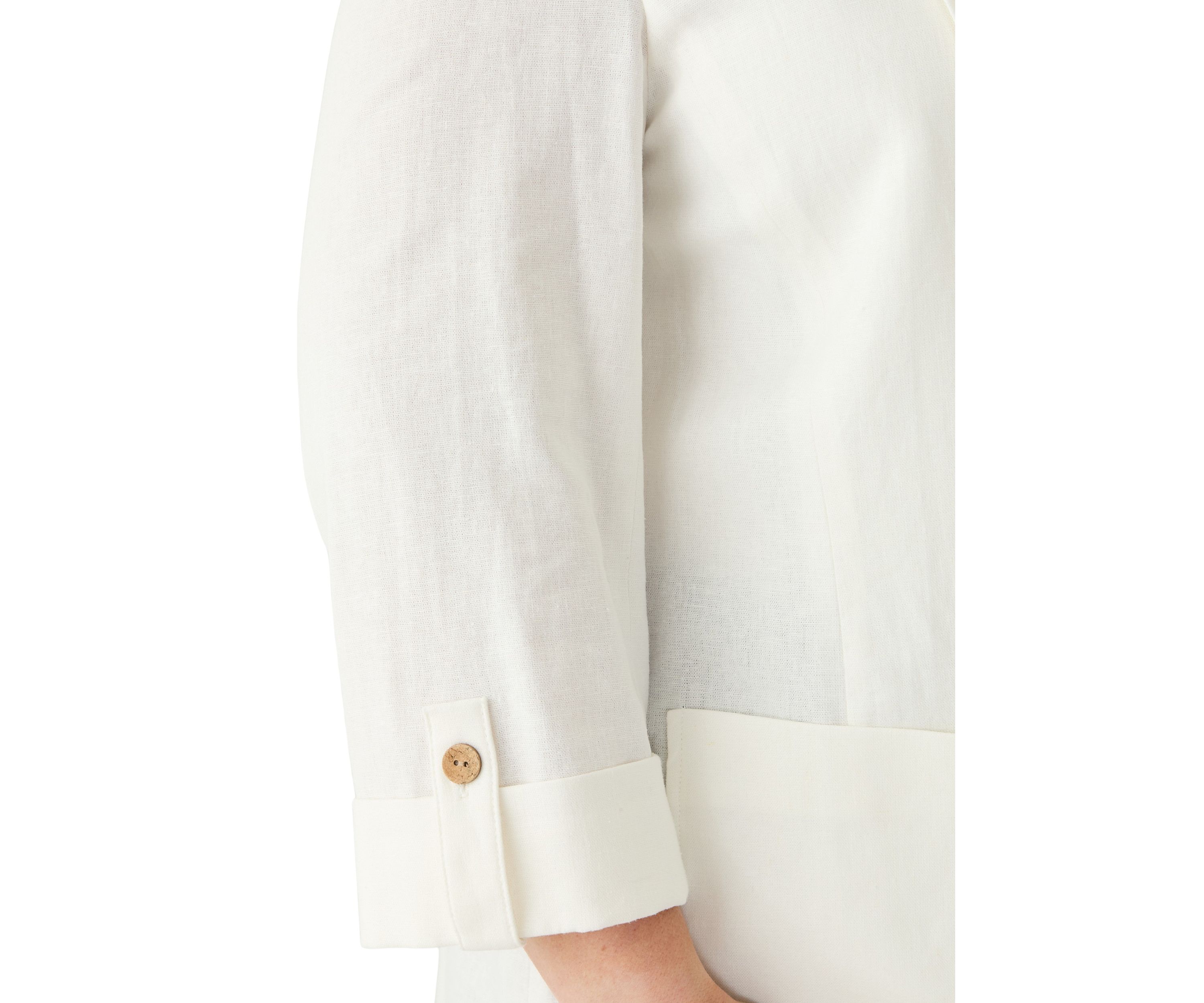 Plus Size Linen Patch Pocket Jacket with Roll Tab Sleeves 