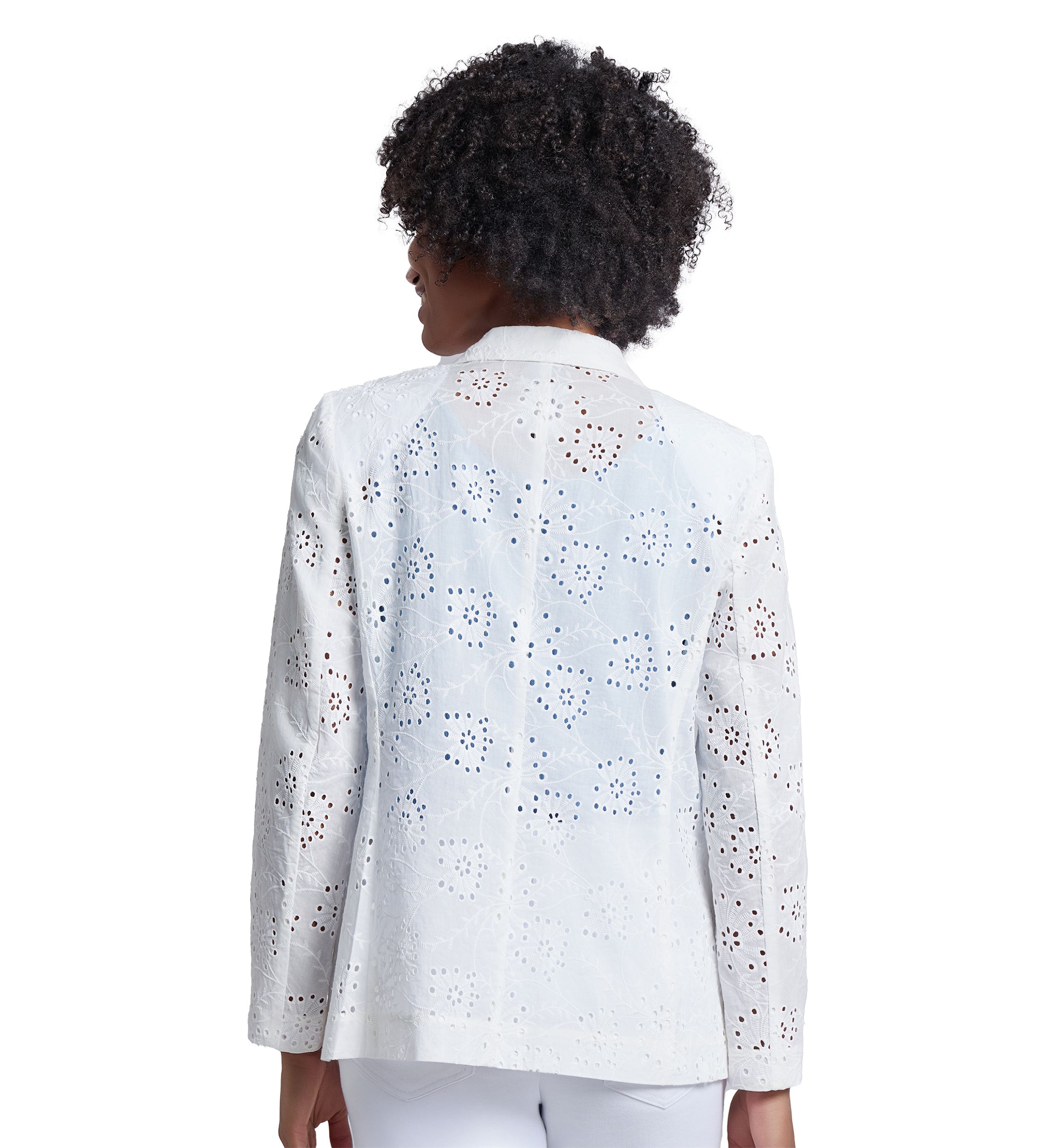 Womens Floral Eyelet One Button Notch Collar with with Welt Pockets