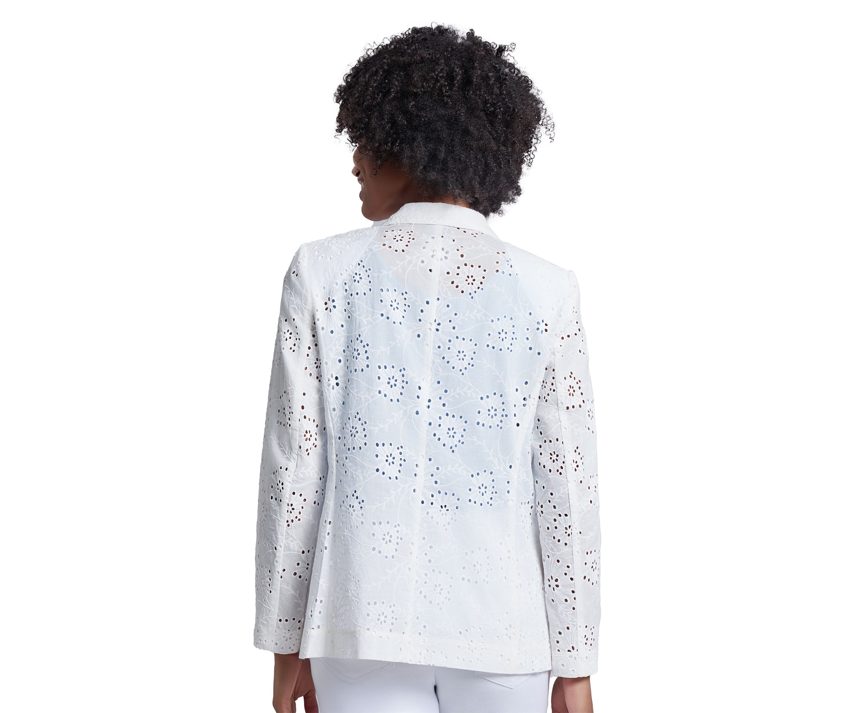 Womens Floral Eyelet One Button Notch Collar with with Welt Pockets