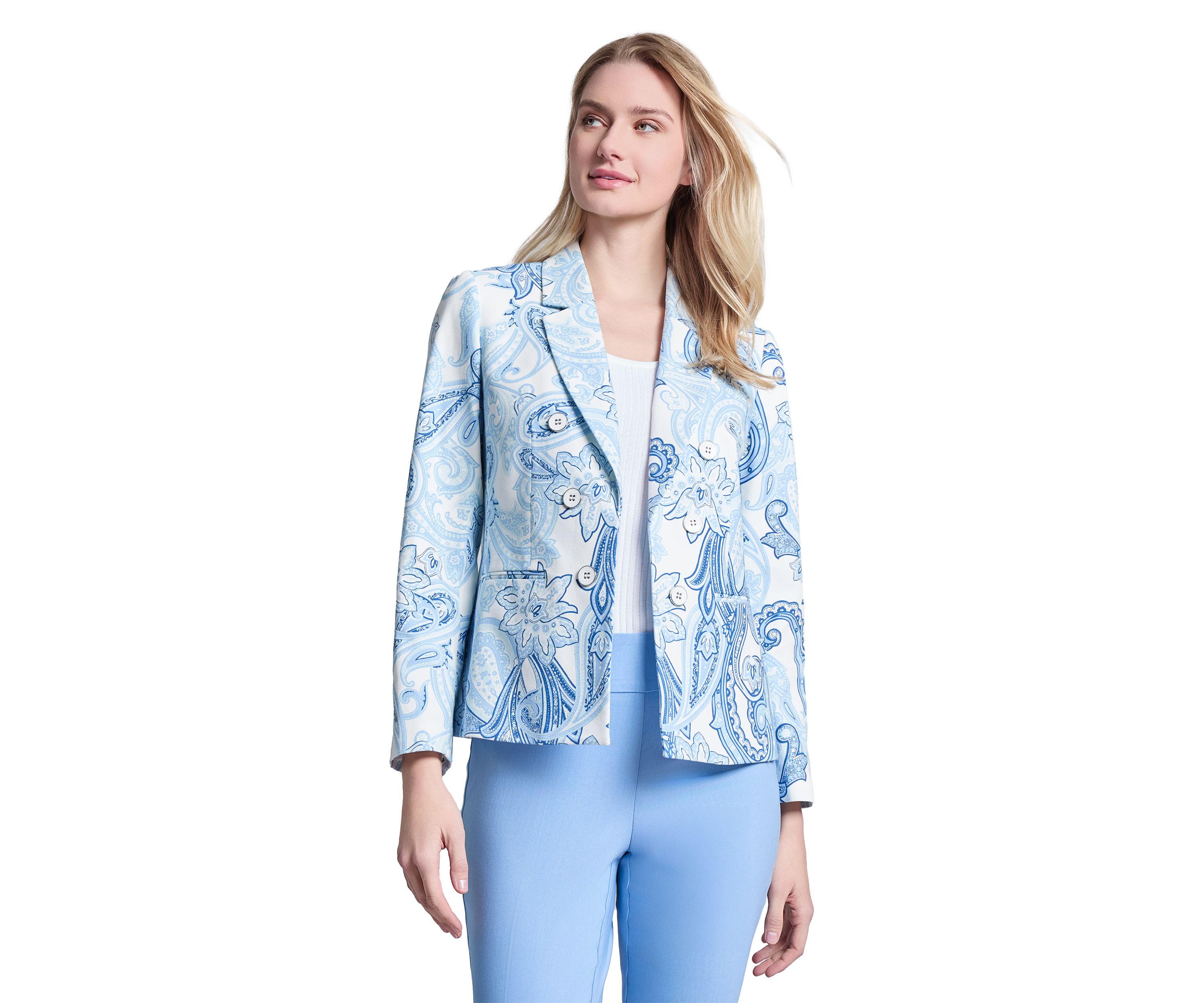 Womens Printed Woven Faux Double Breasted Jacket 