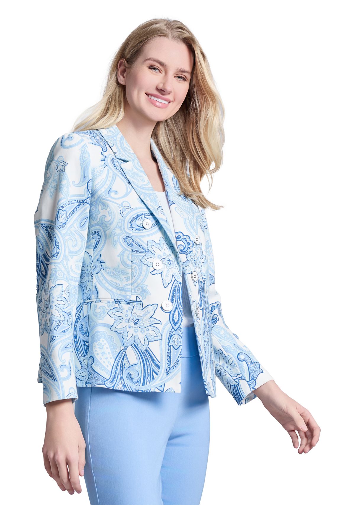 Womens Printed Woven Faux Double Breasted Jacket 
