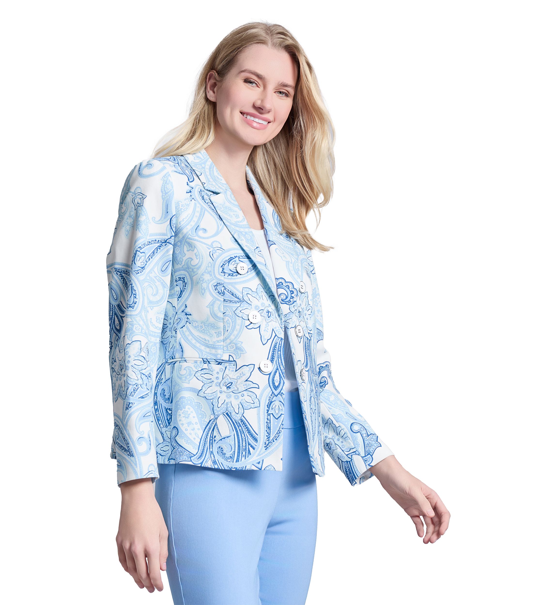 Womens Printed Woven Faux Double Breasted Jacket 