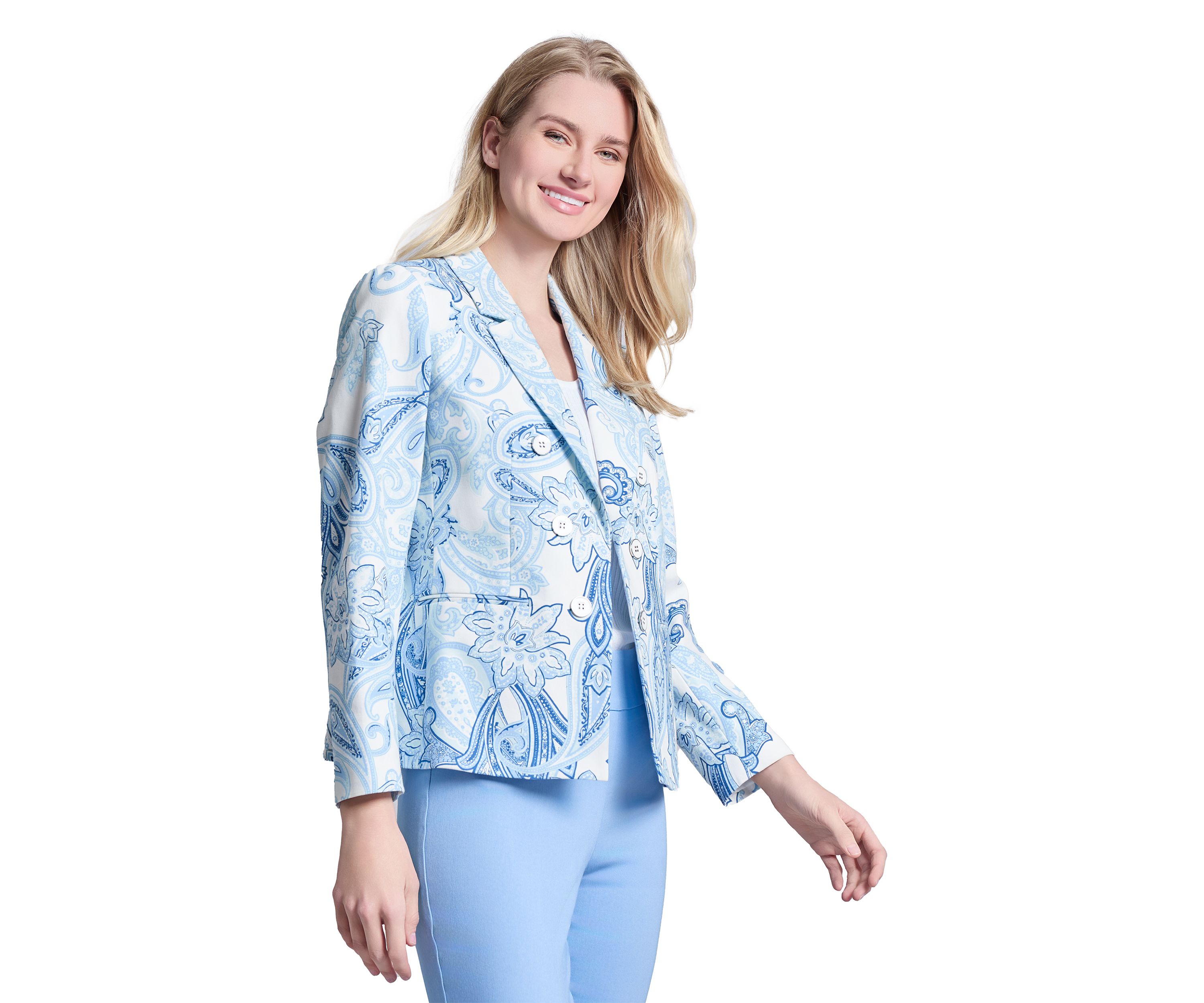 Womens Printed Woven Faux Double Breasted Jacket 