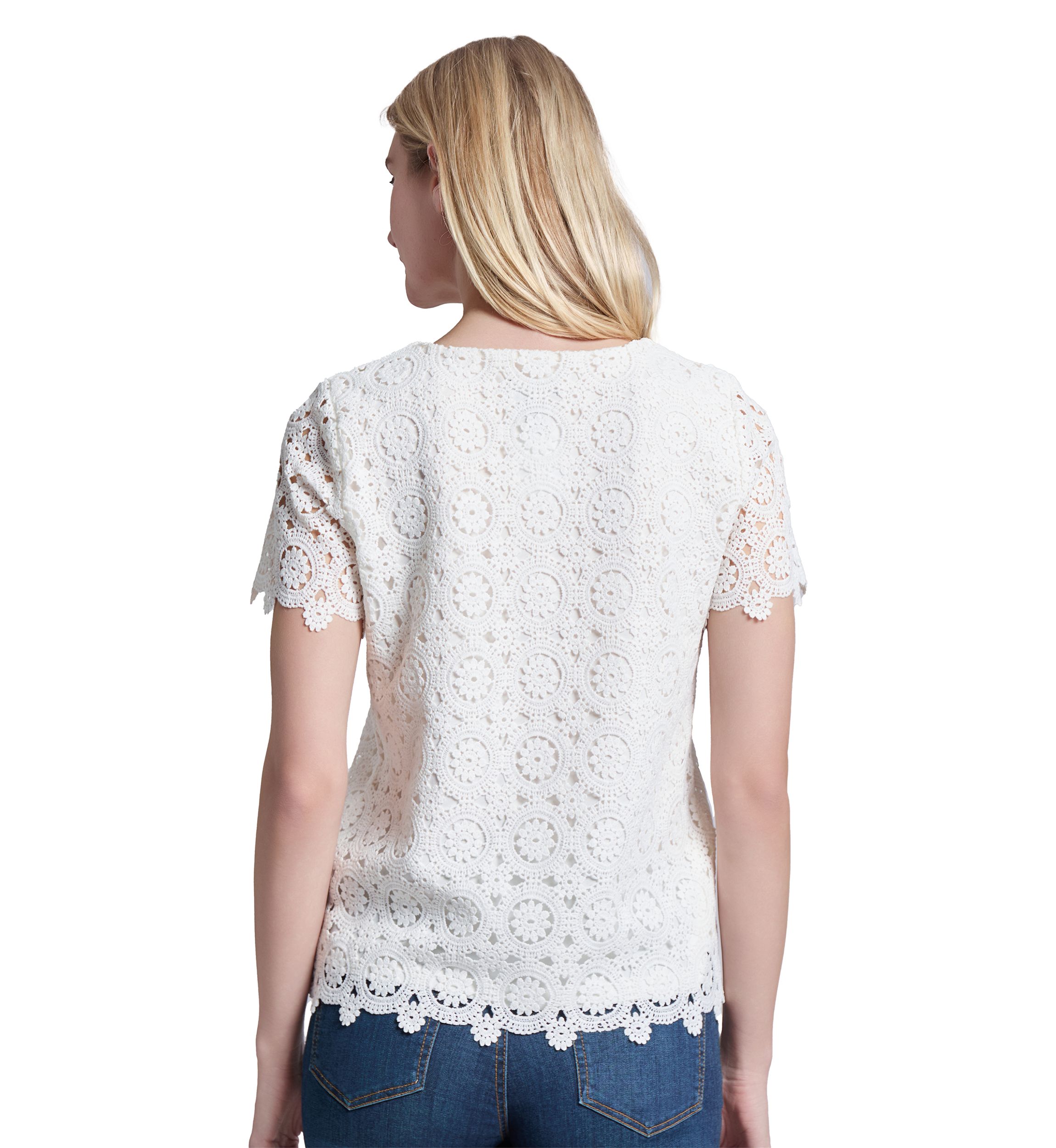 Womens Medallion Lace Short Sleeve T-Shirt 