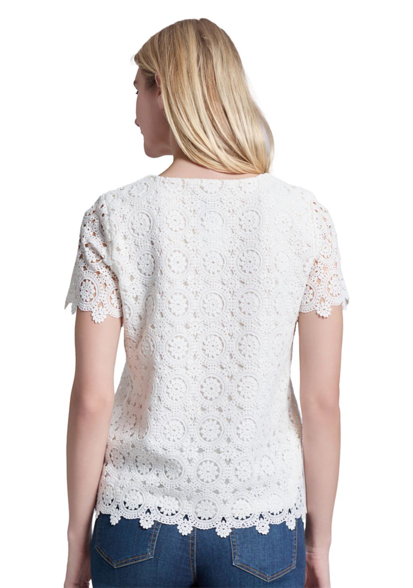 Womens Medallion Lace Short Sleeve T-Shirt 