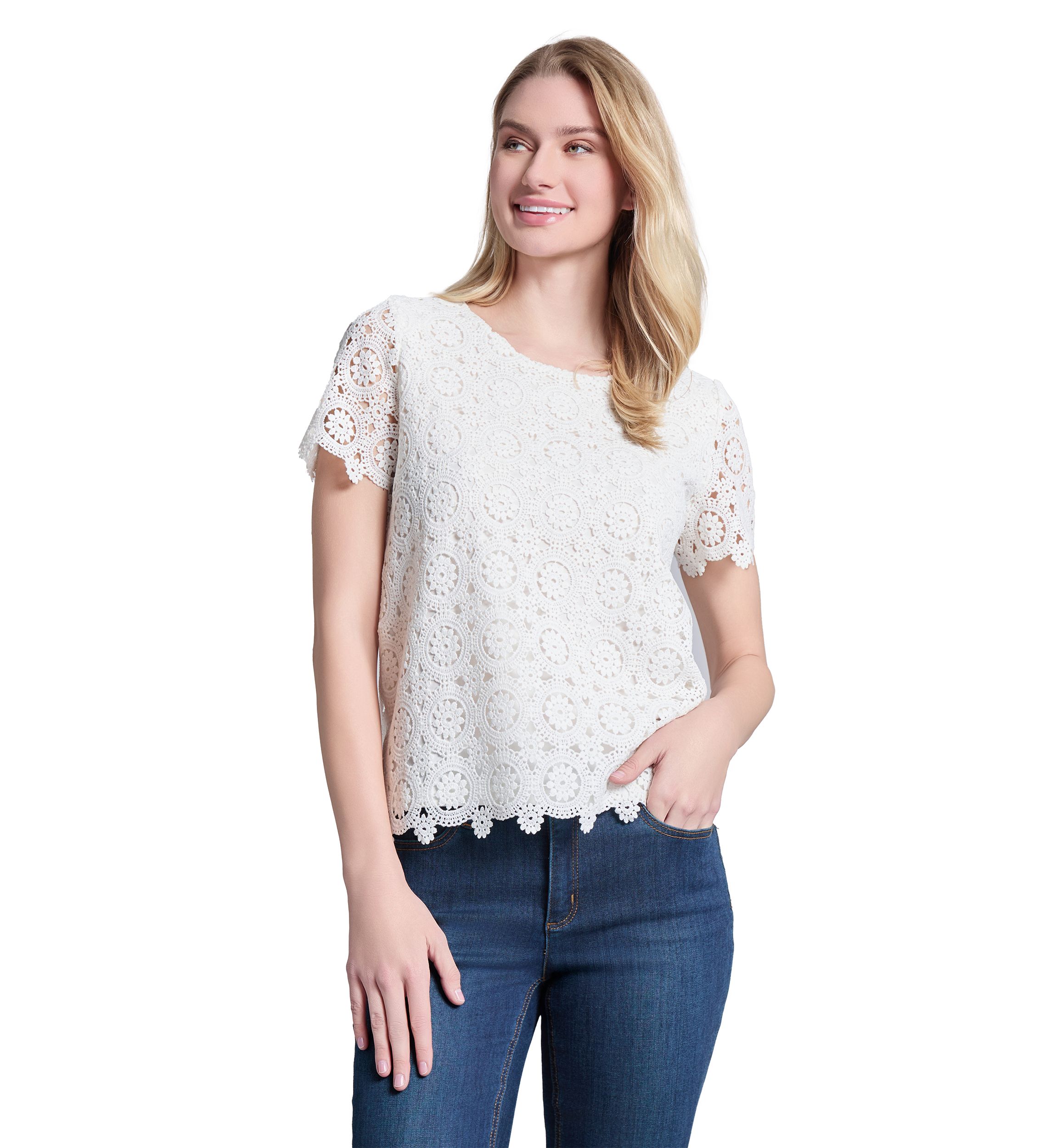 Petite Short Sleeve Lace T-Shirt