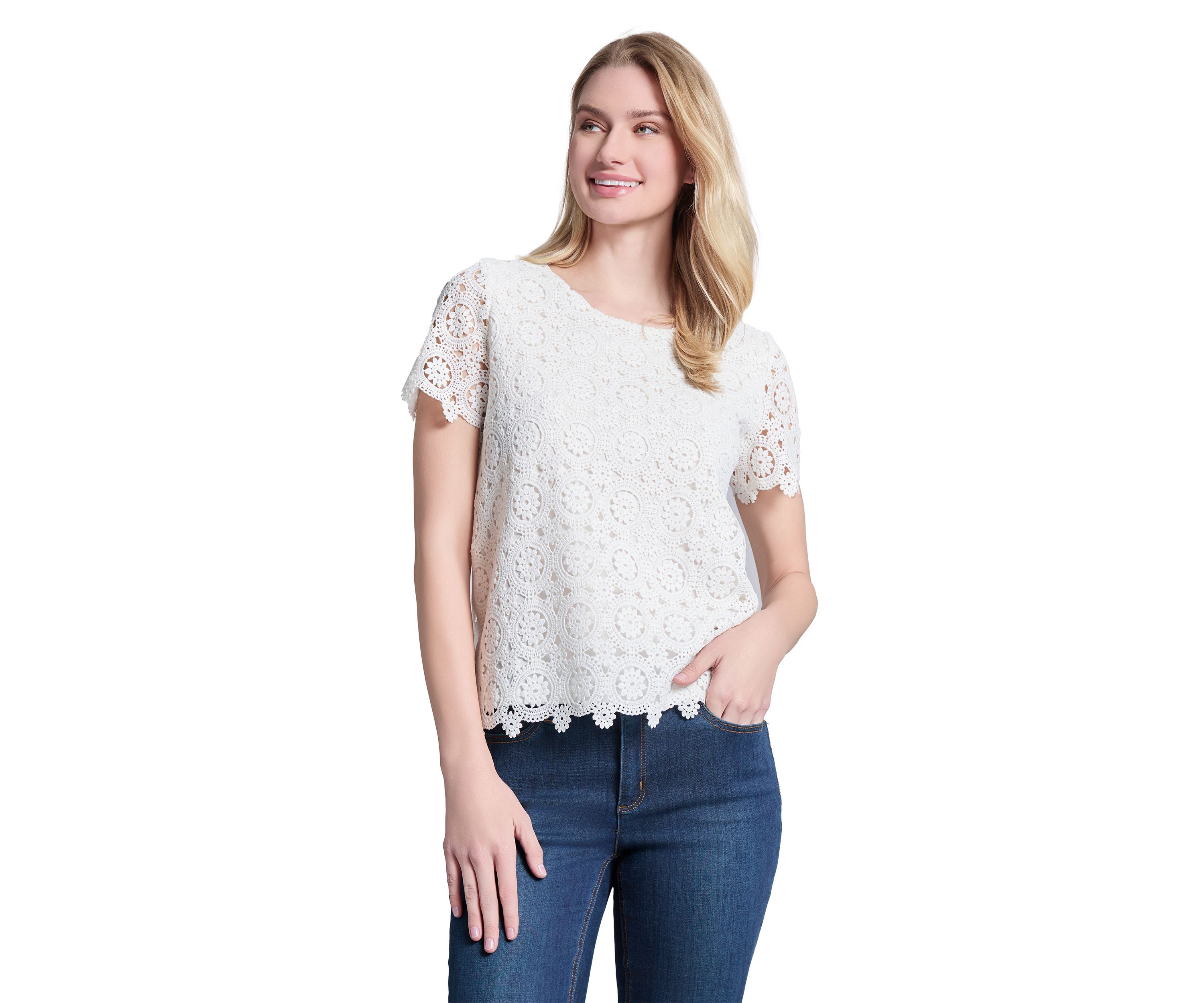 Petite Short Sleeve Lace T-Shirt