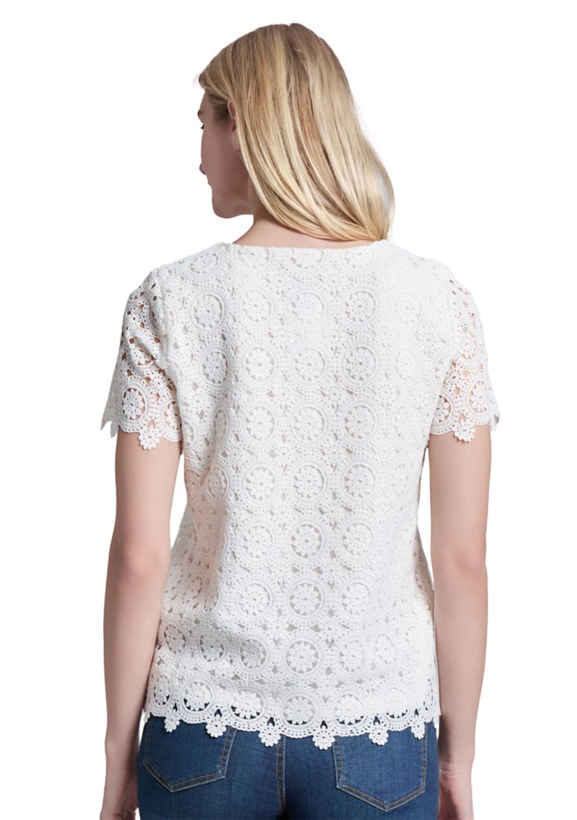 Petite Short Sleeve Lace T-Shirt