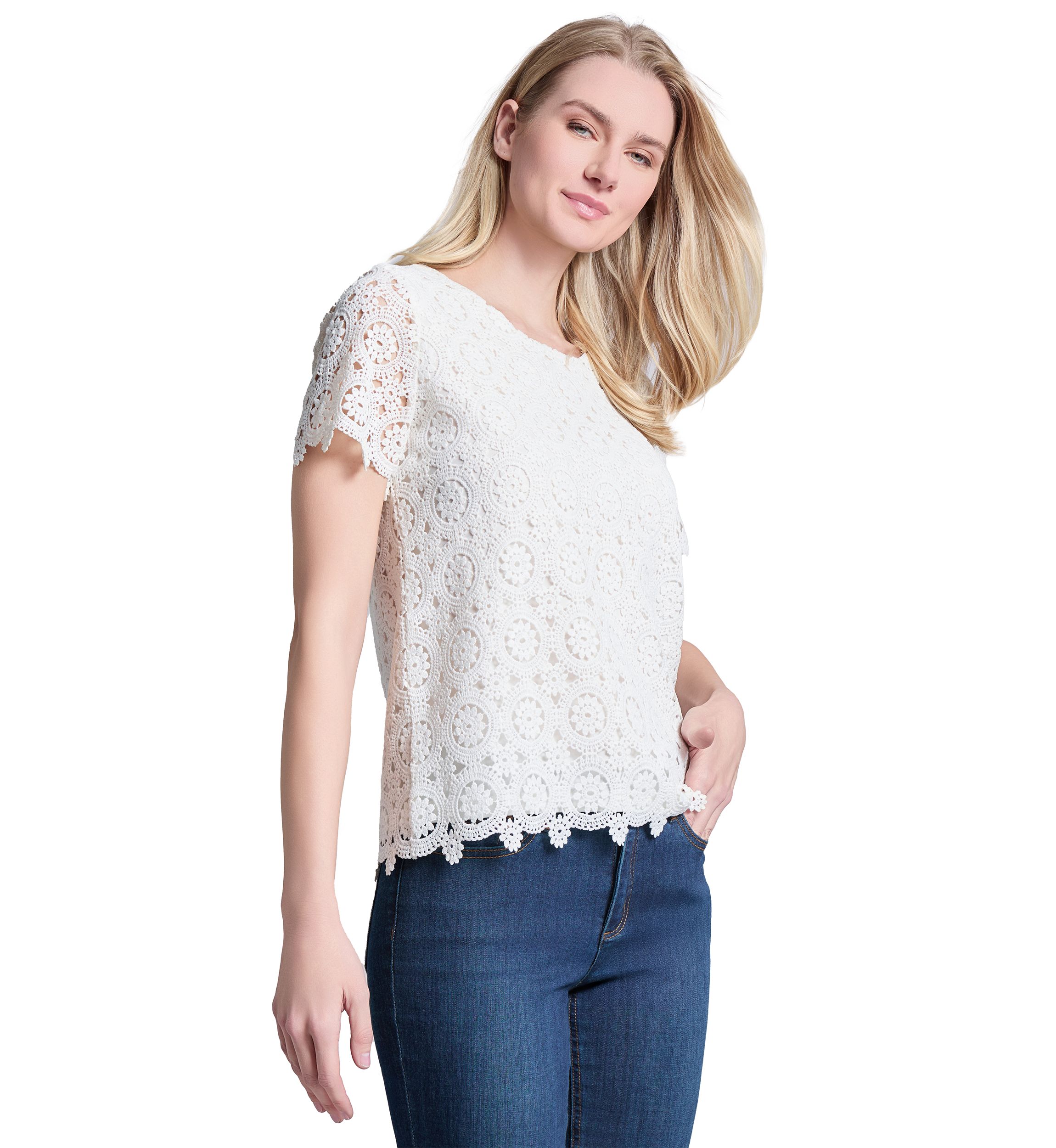 Petite Short Sleeve Lace T-Shirt