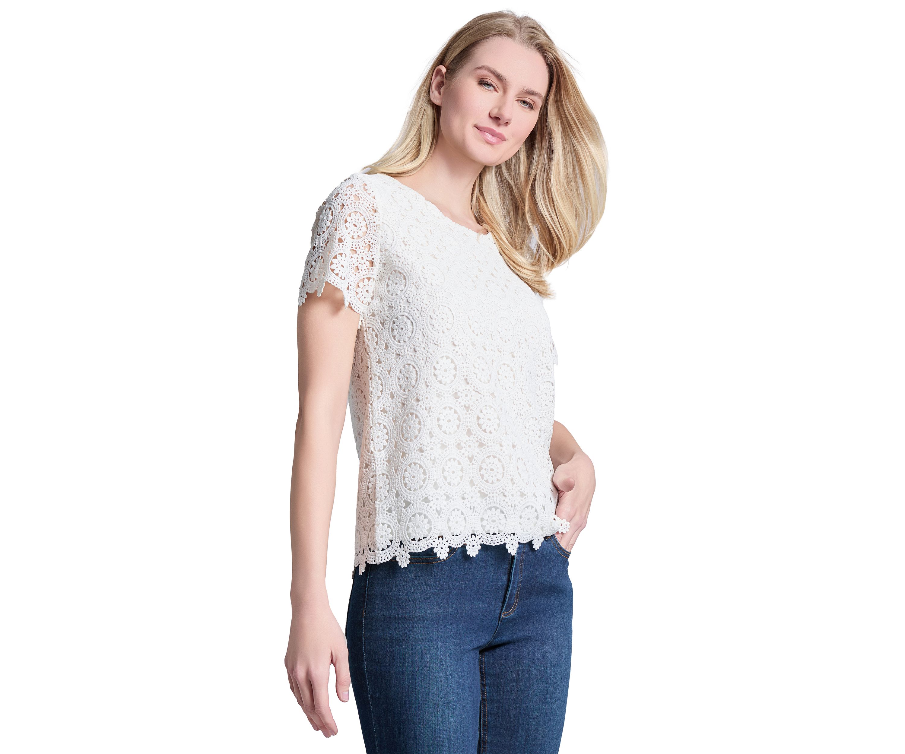 Petite Short Sleeve Lace T-Shirt