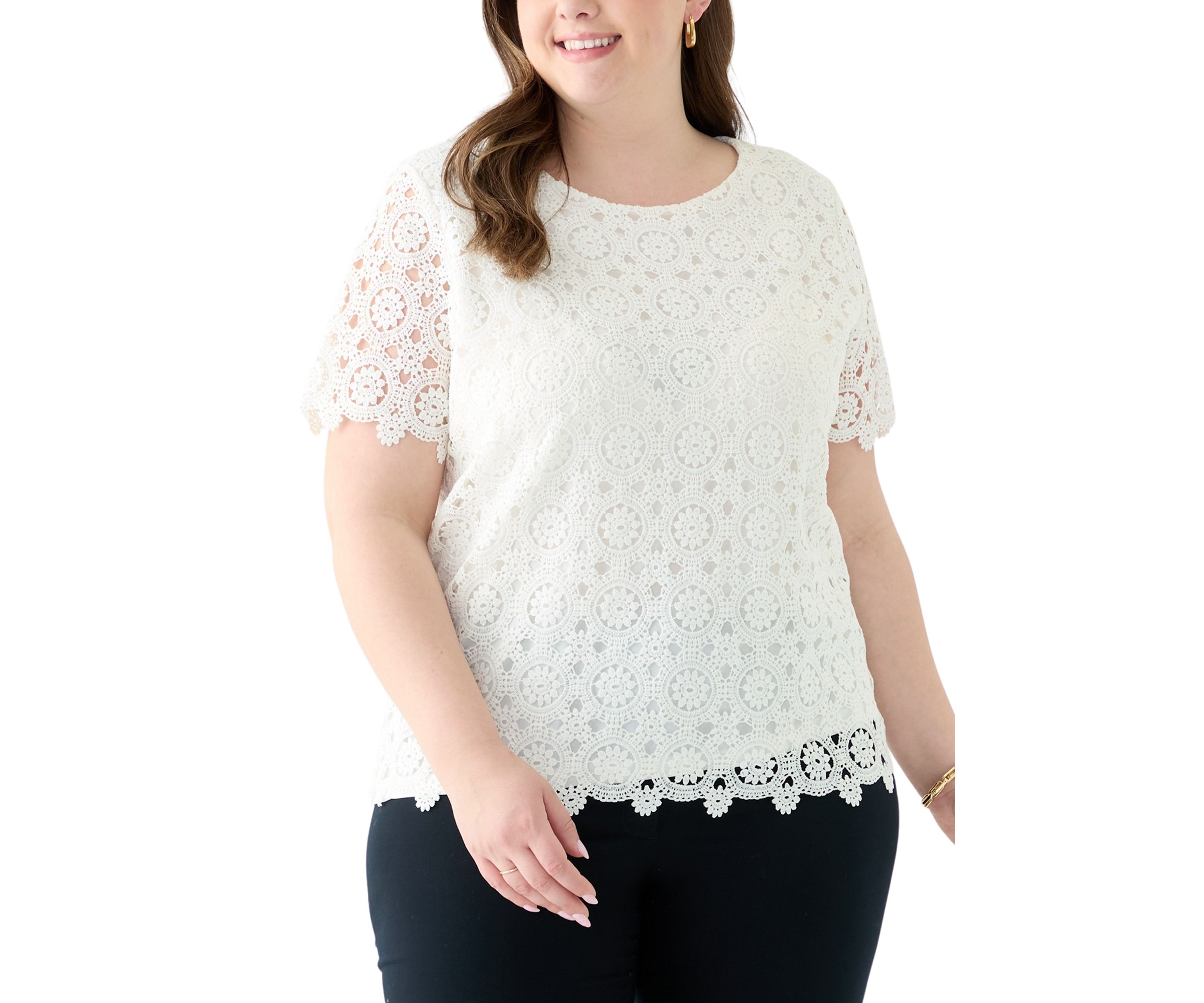Plus Size Medallion Lace Short Sleeve Top