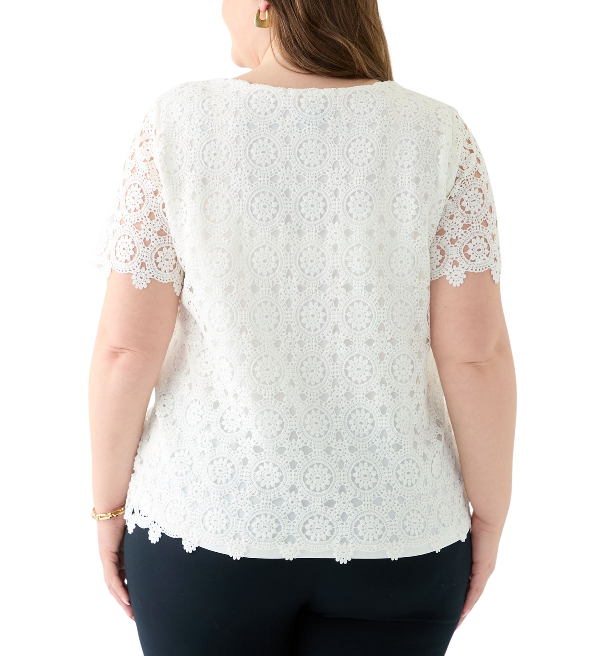 Plus Size Medallion Lace Short Sleeve Top