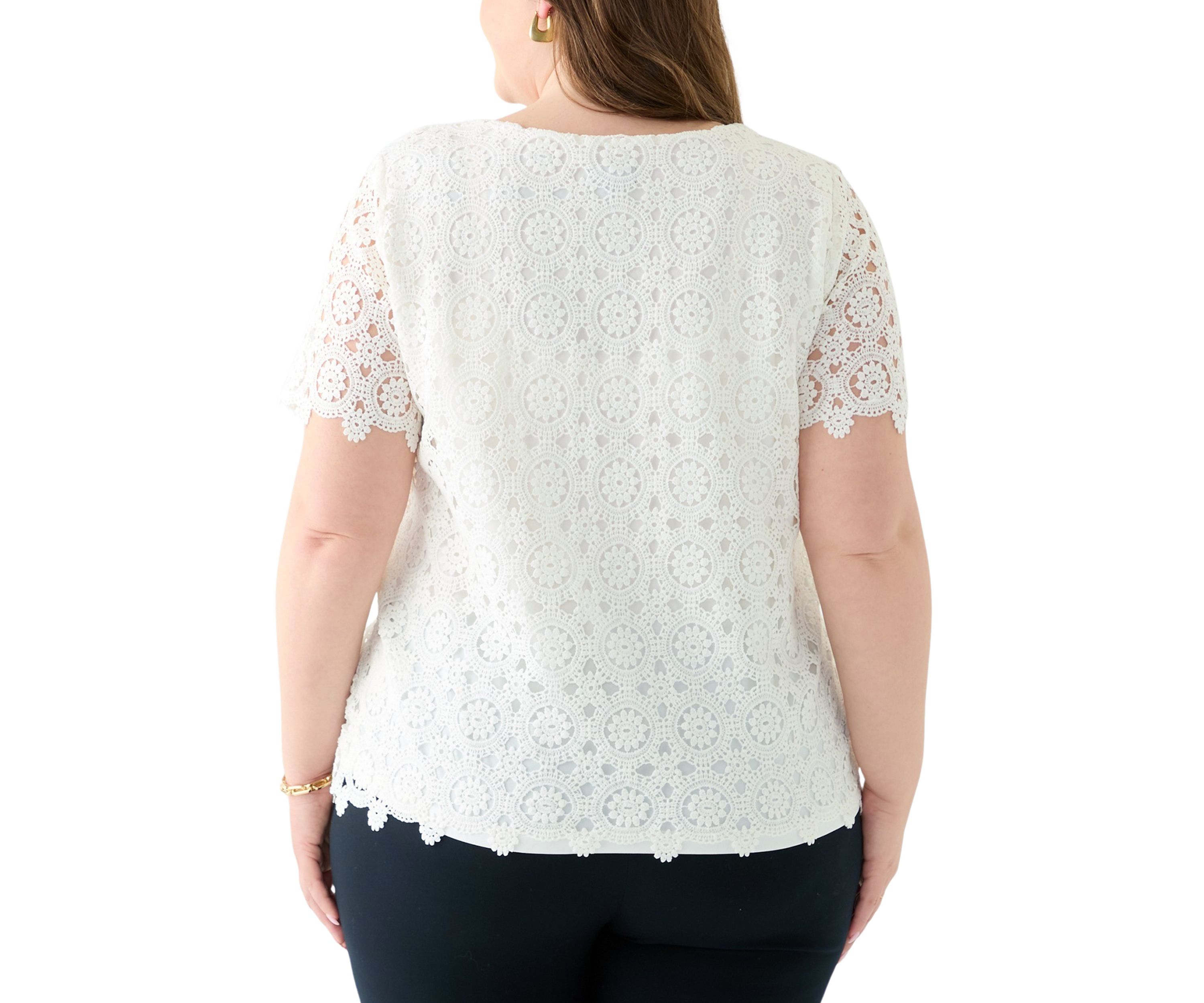 Plus Size Medallion Lace Short Sleeve Top