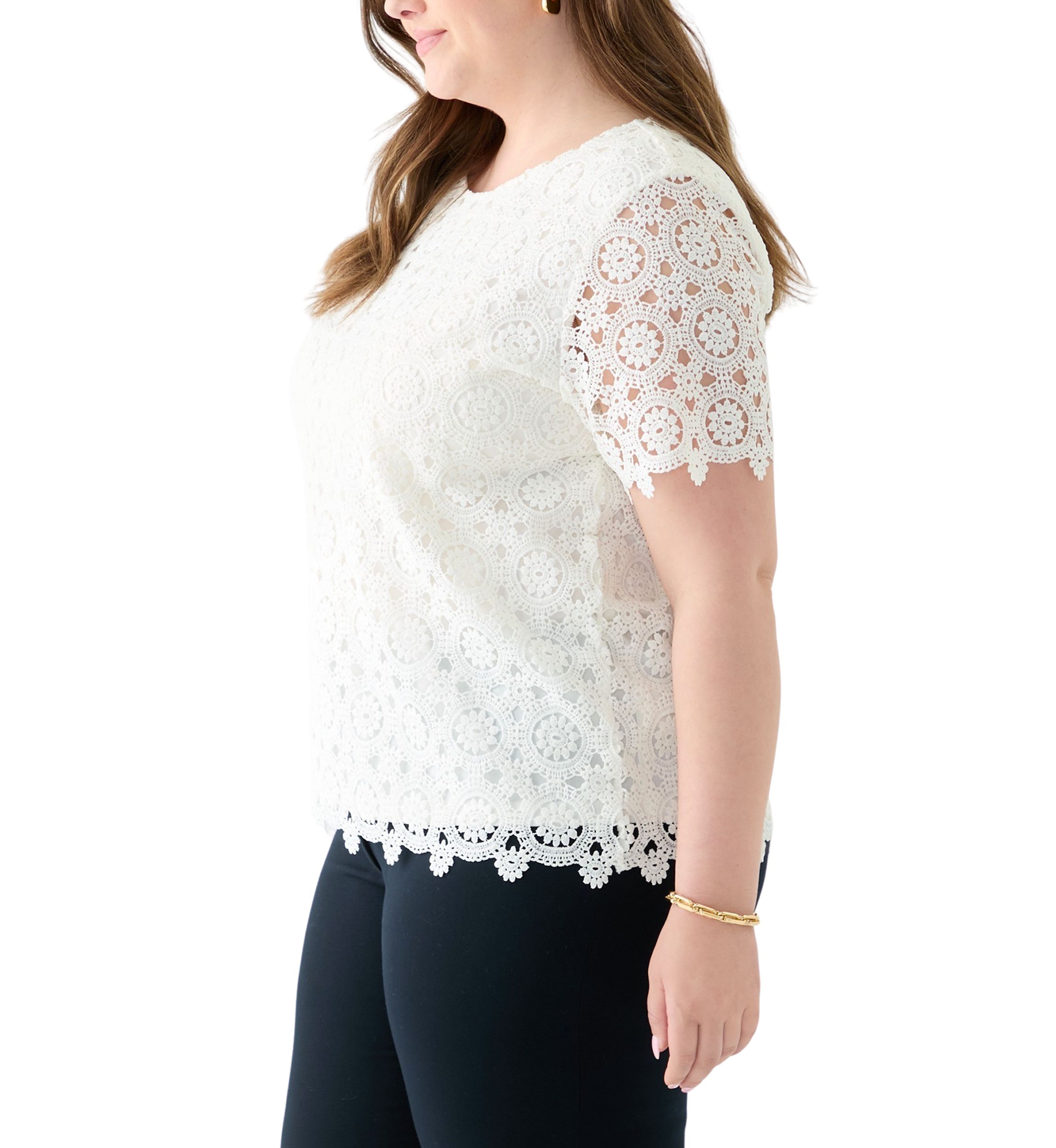 Plus Size Medallion Lace Short Sleeve Top