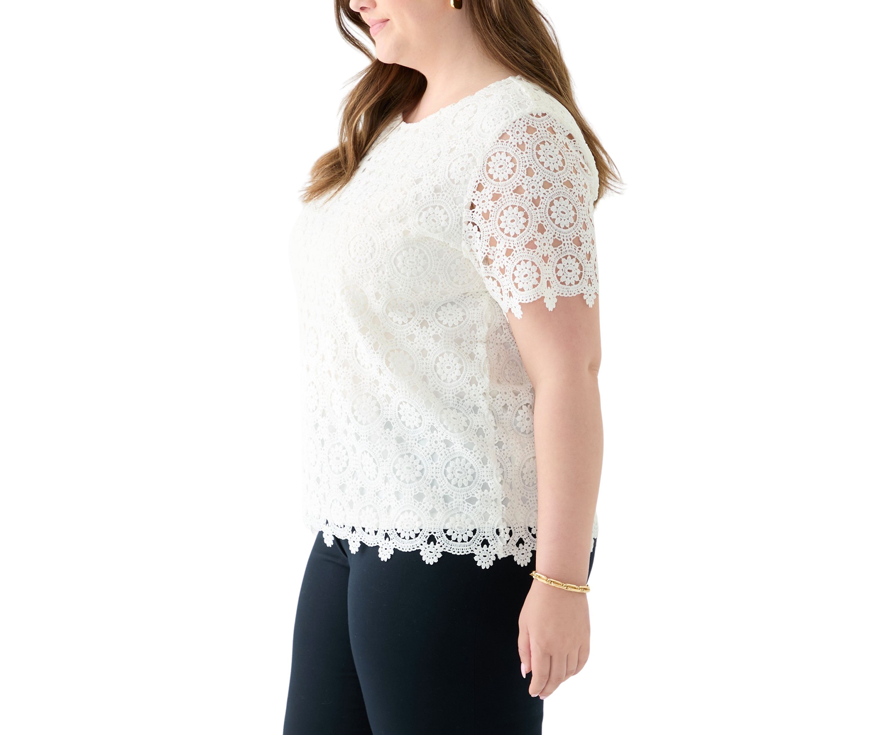 Plus Size Medallion Lace Short Sleeve Top
