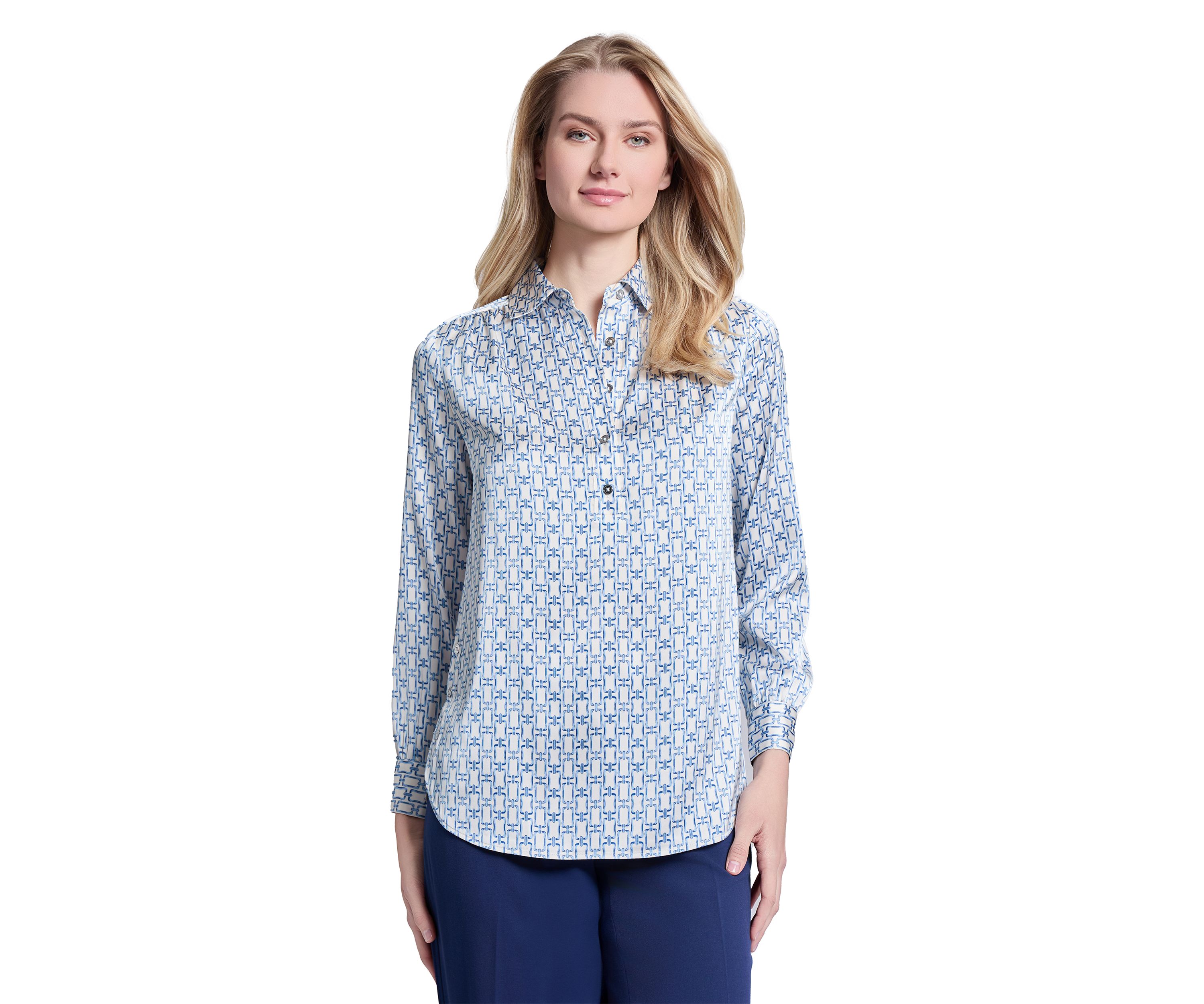 Womens Long Sleeve Side Button Popover Tunic Top