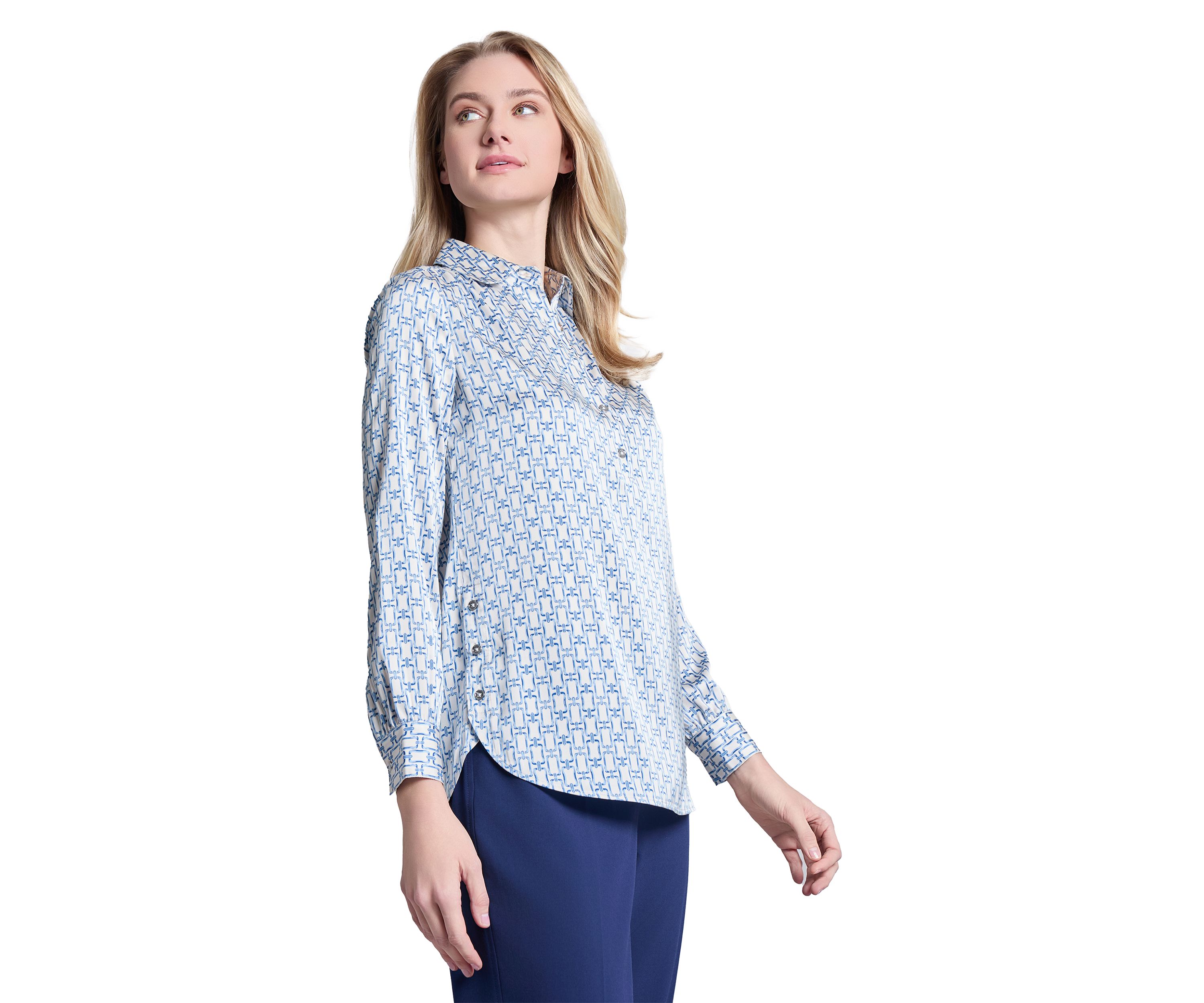 Womens Long Sleeve Side Button Popover Tunic Top