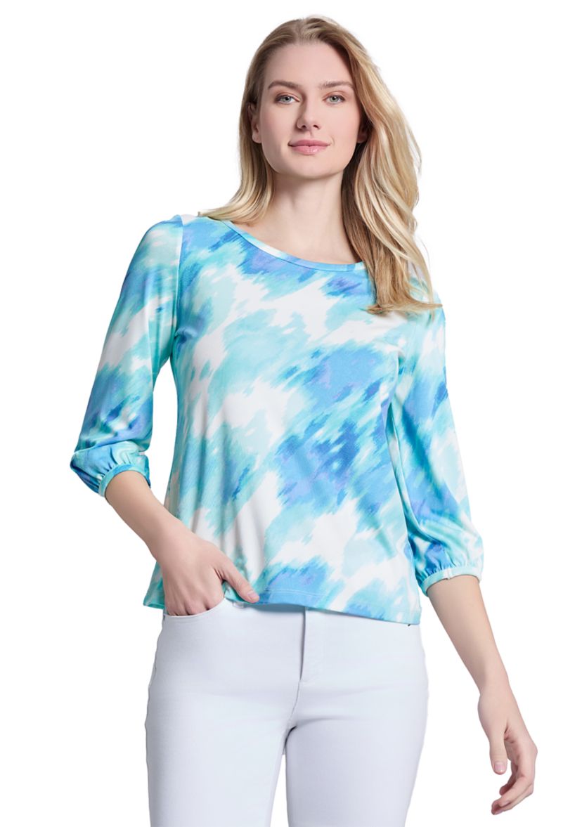 Petite Printed Moss Crepe Crew Neck Top