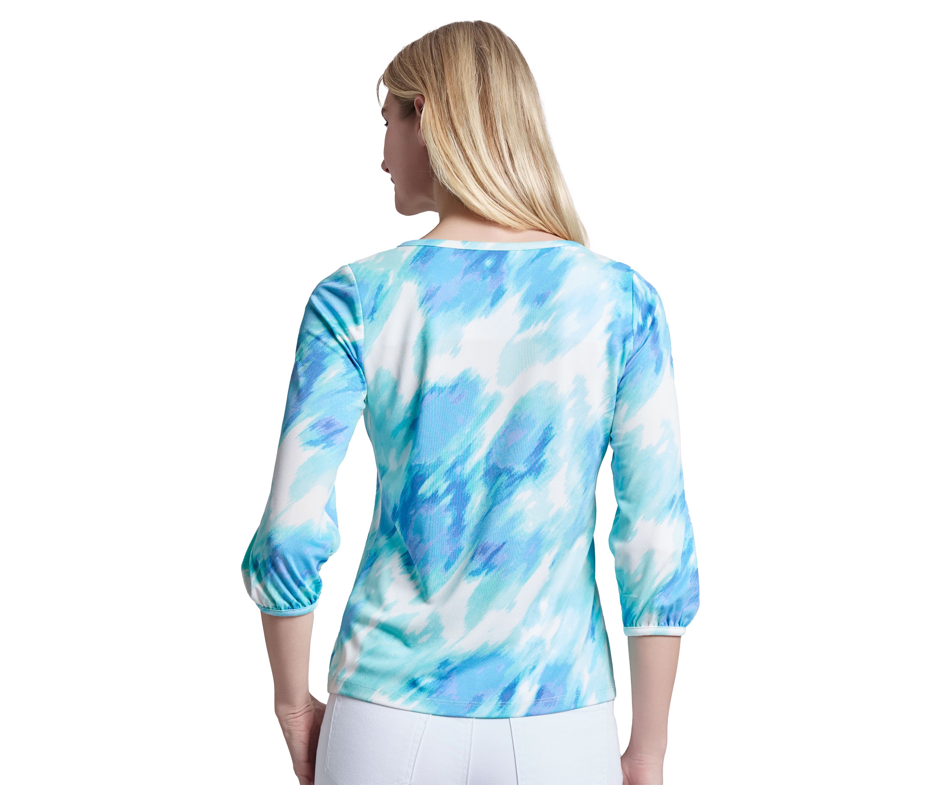 Petite Printed Moss Crepe Crew Neck Top