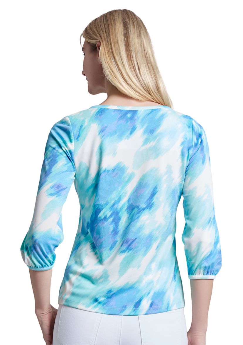 Petite Printed Moss Crepe Crew Neck Top
