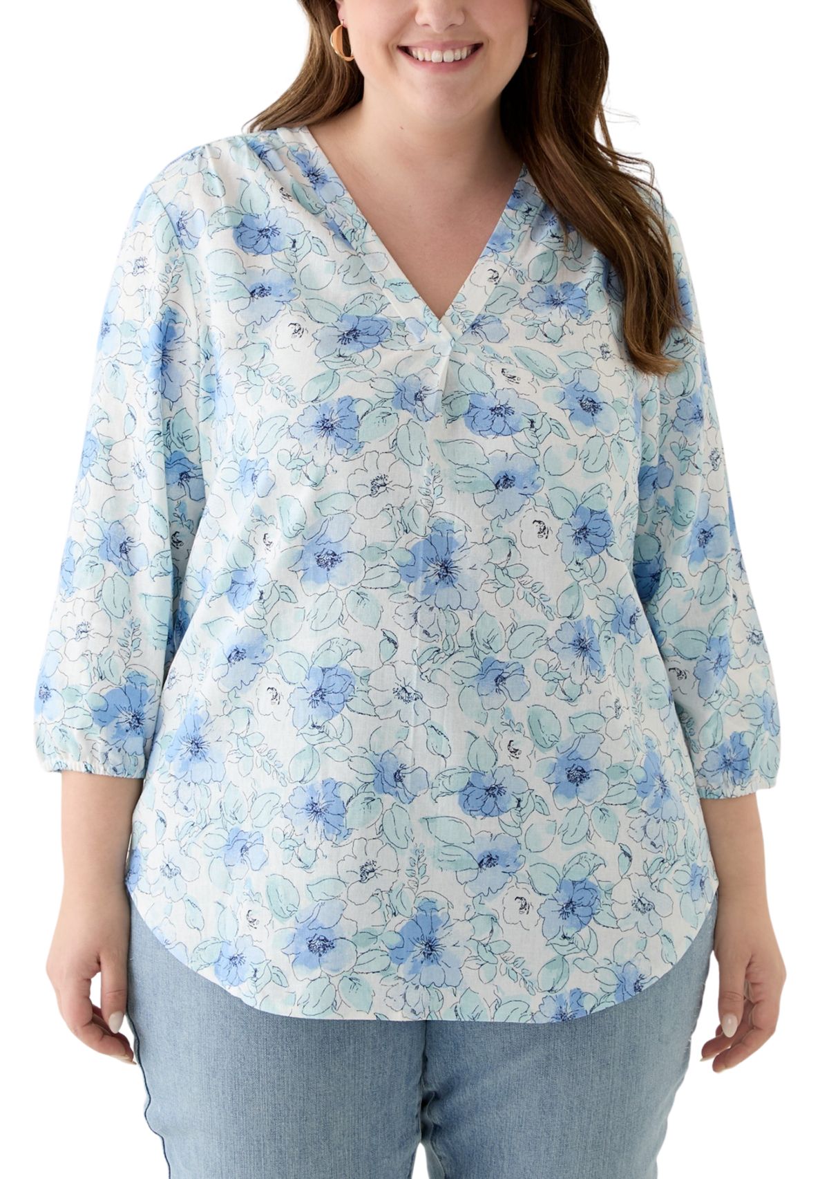 Plus Size 3/4 Sleeve Printed Top