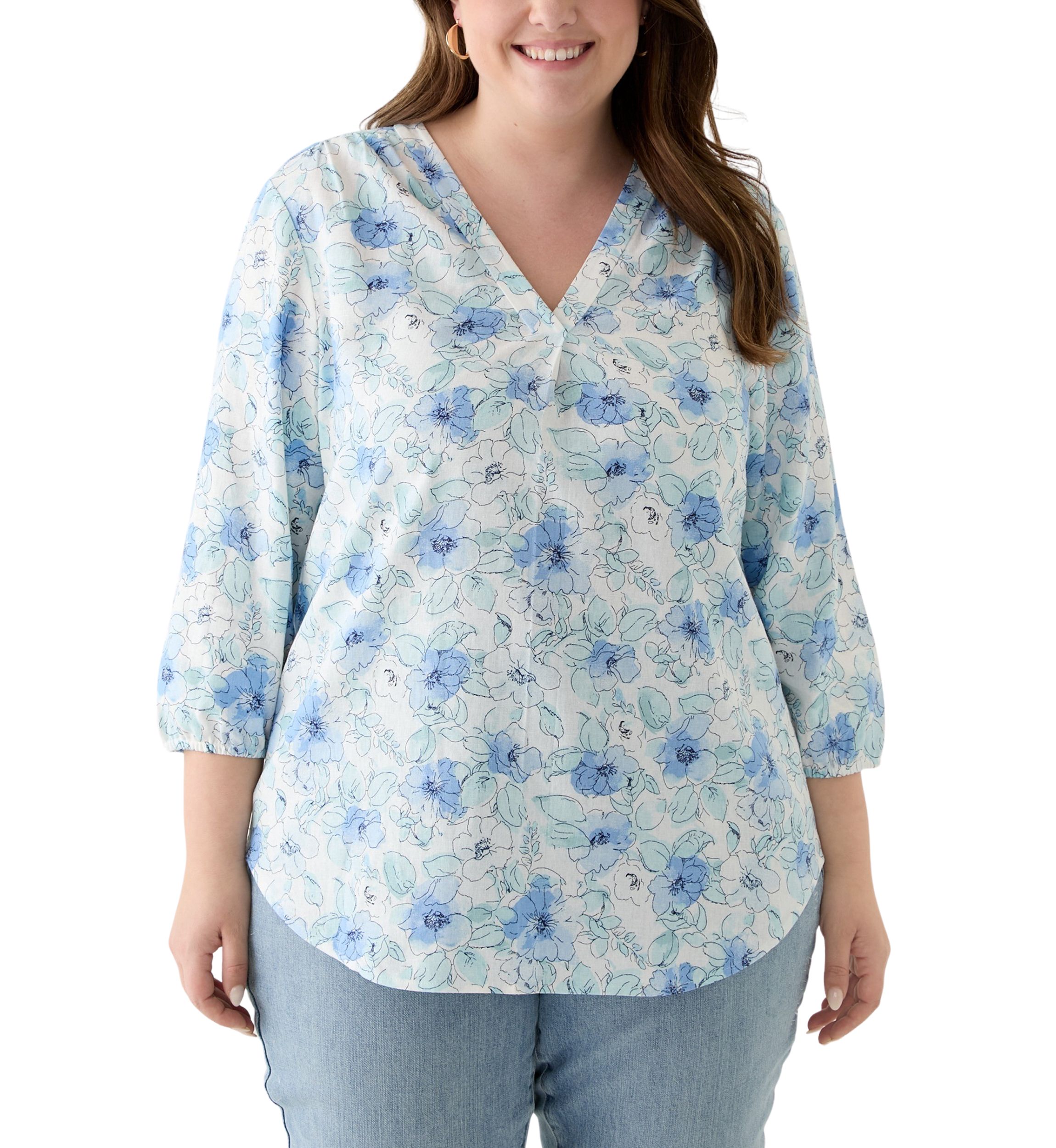 Plus Size 3/4 Sleeve Printed Top