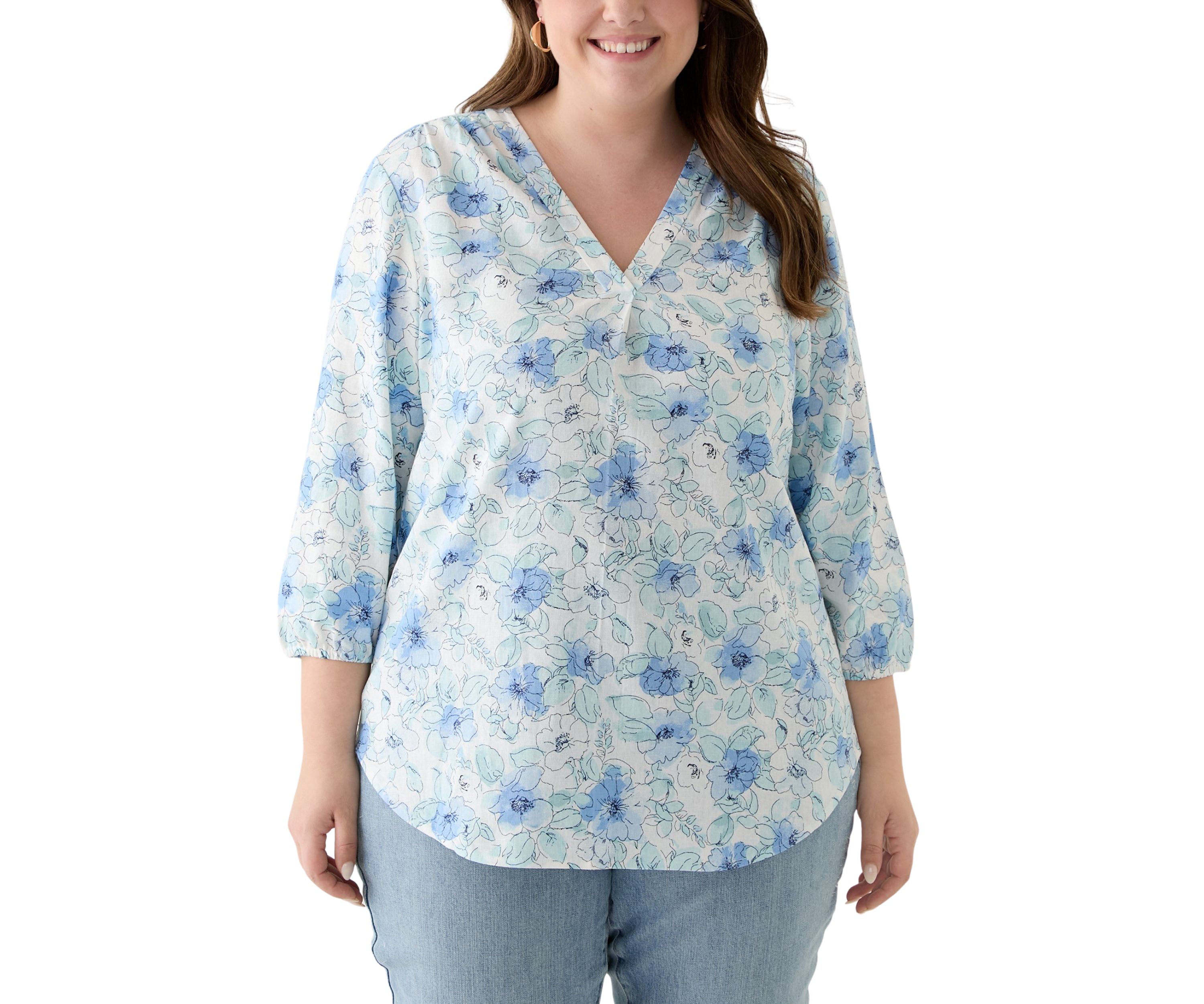 Plus Size 3/4 Sleeve Printed Top