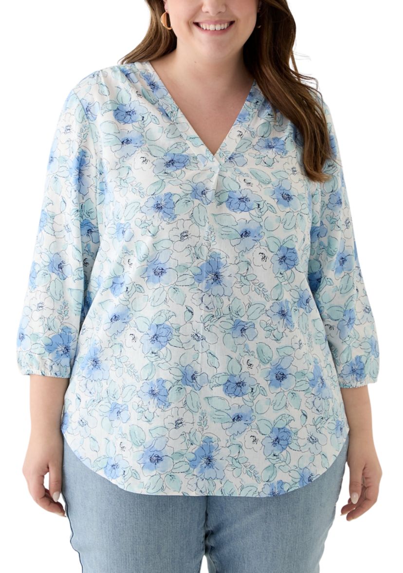 Plus Size 3/4 Sleeve Printed Top