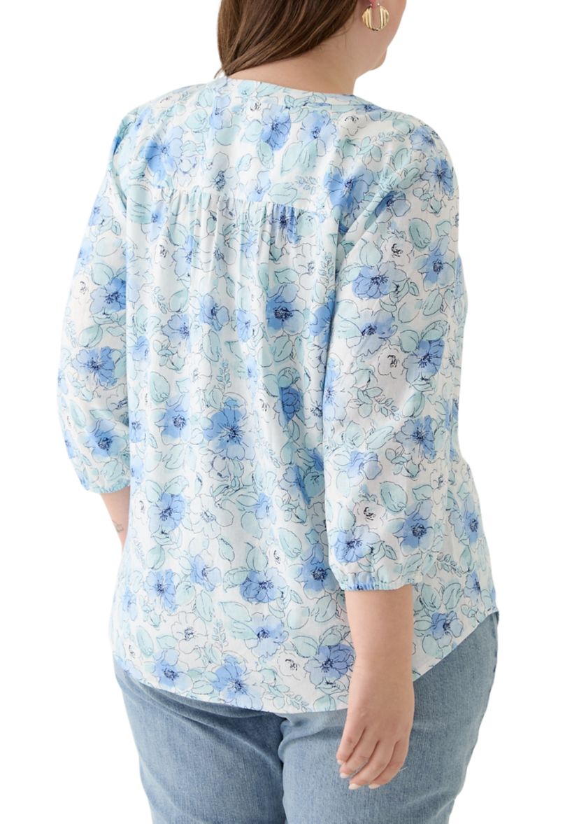 Plus Size 3/4 Sleeve Printed Top