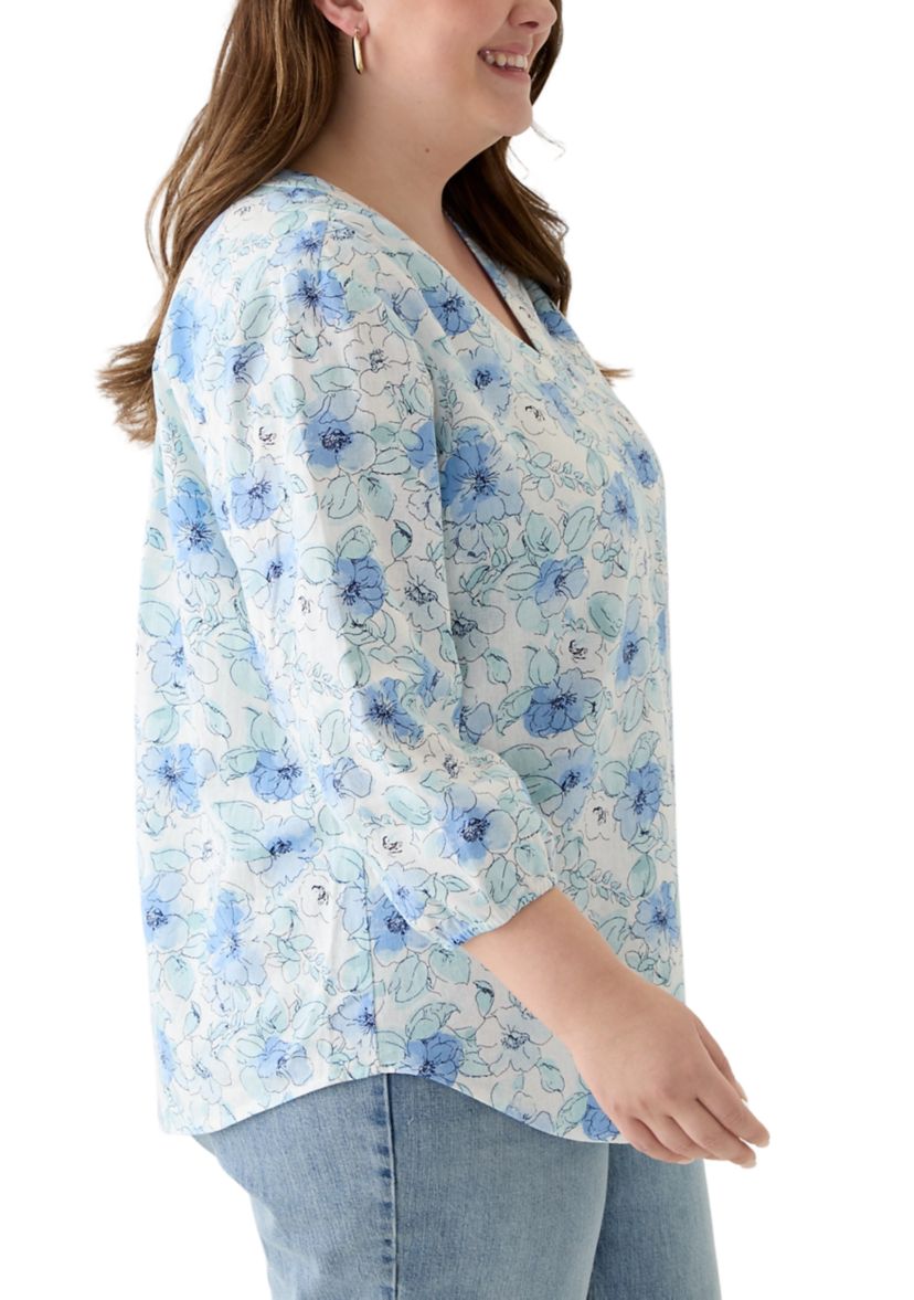 Plus Size 3/4 Sleeve Printed Top