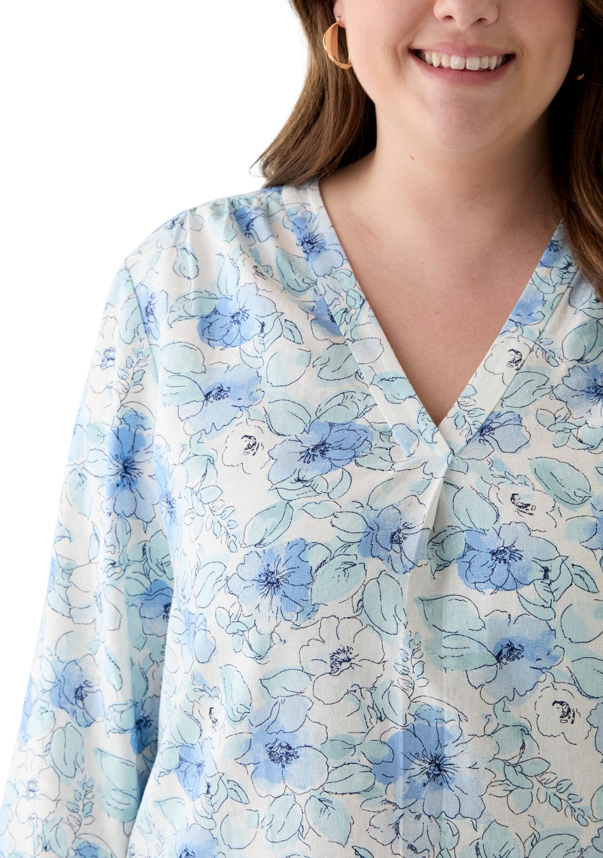 Plus Size 3/4 Sleeve Printed Top