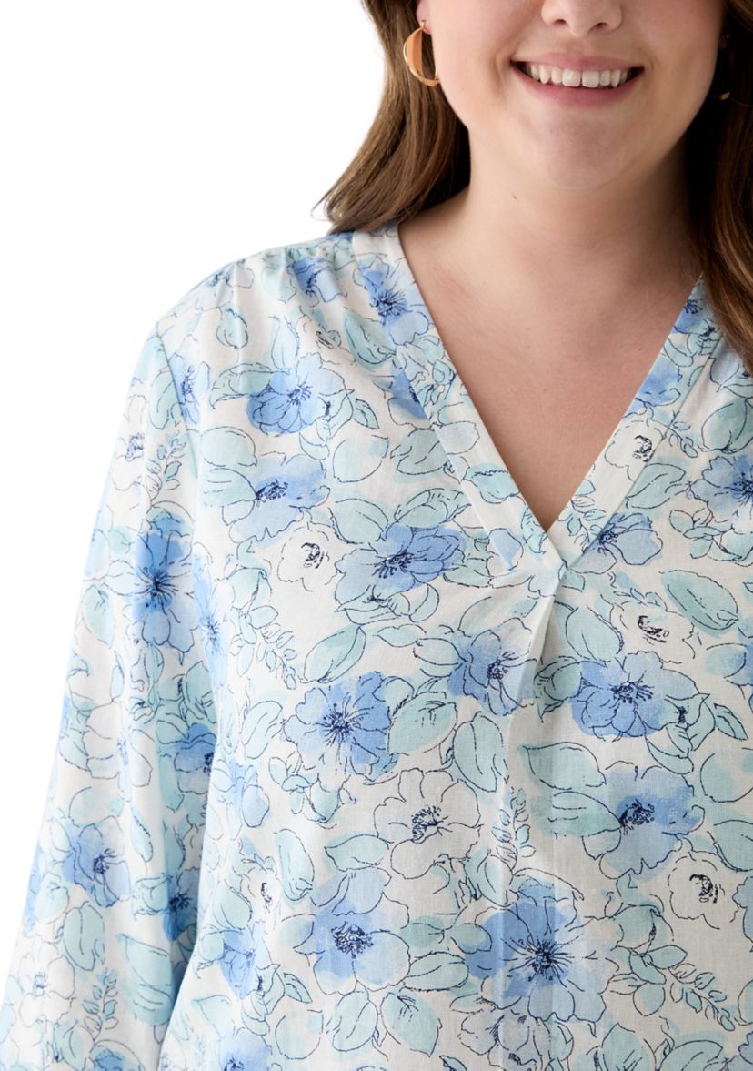 Plus Size 3/4 Sleeve Printed Top