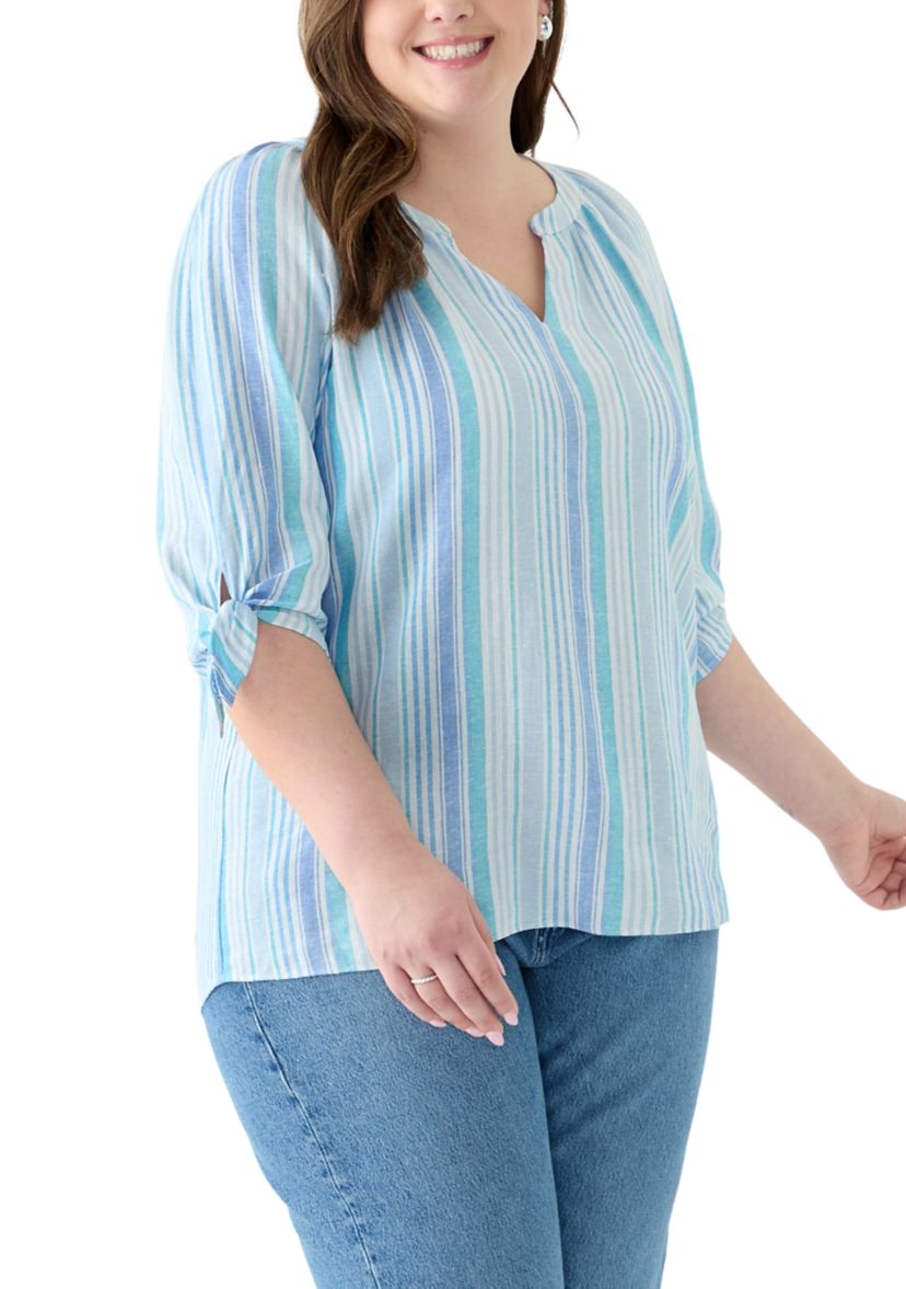 Plus Size Elbow Sleeve Raglan Blouse