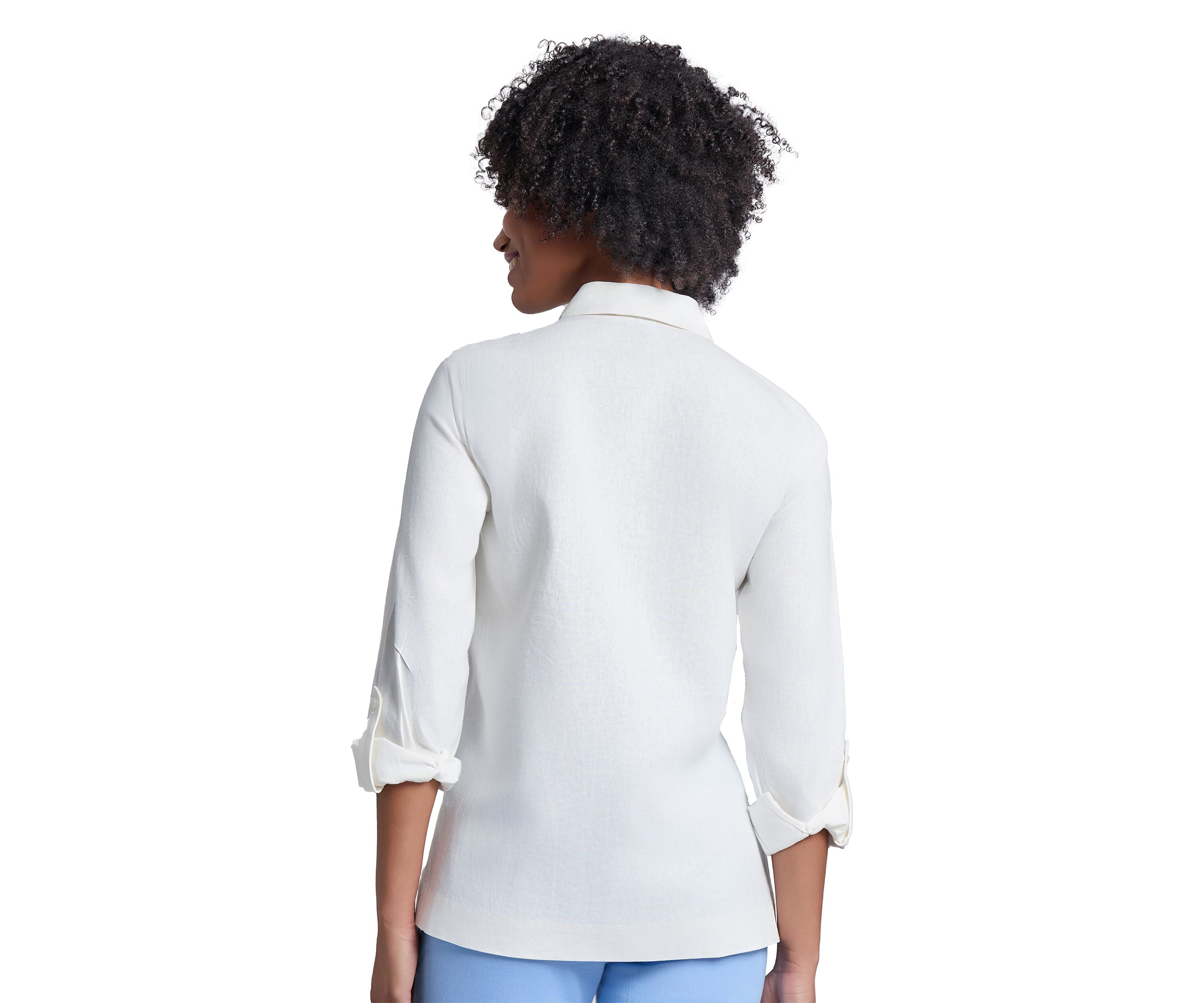 Womens Button Front Embroidered Long Sleeve Blouse