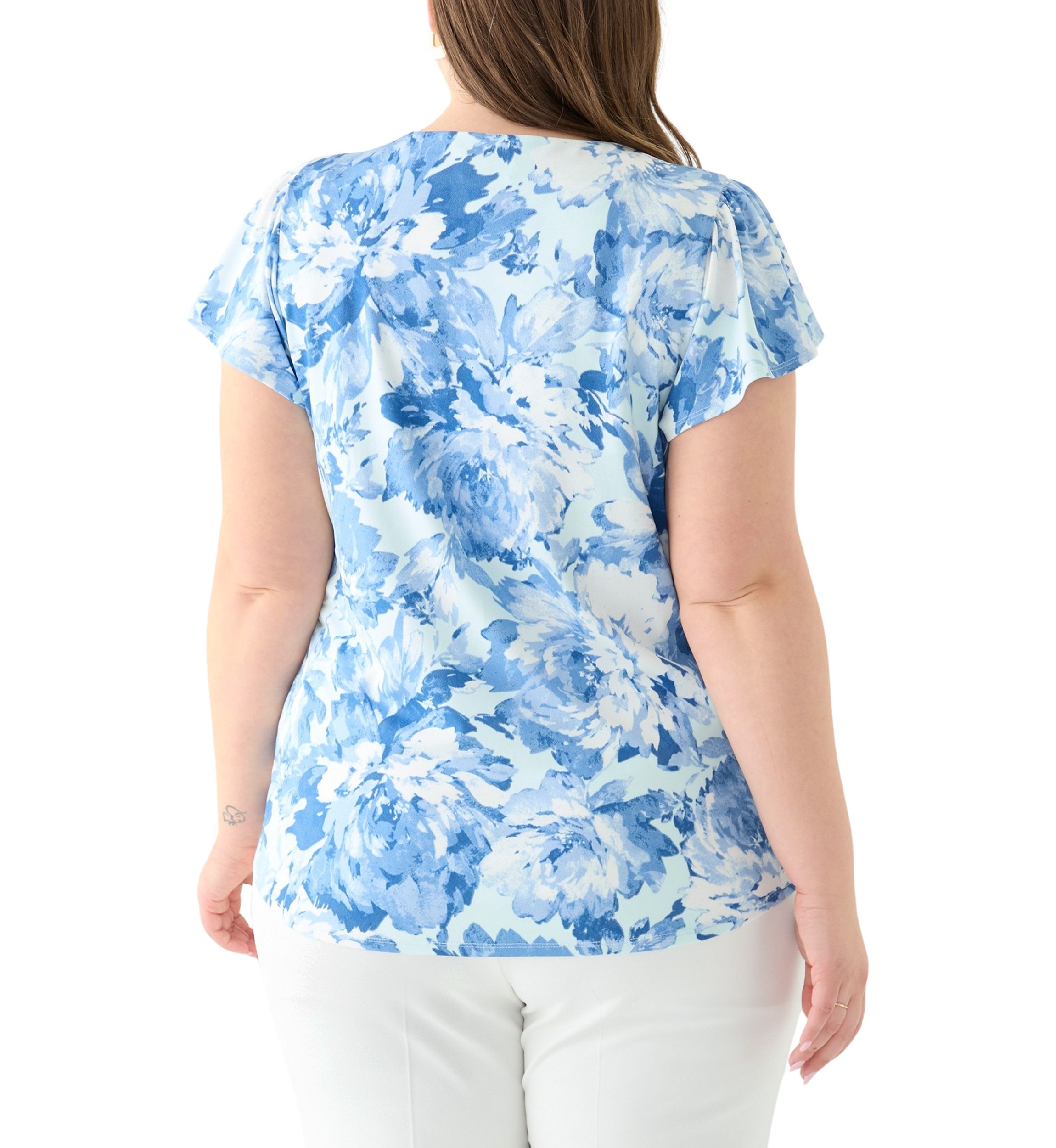 Plus Size Printed Moss Crepe Tube Trim Top
