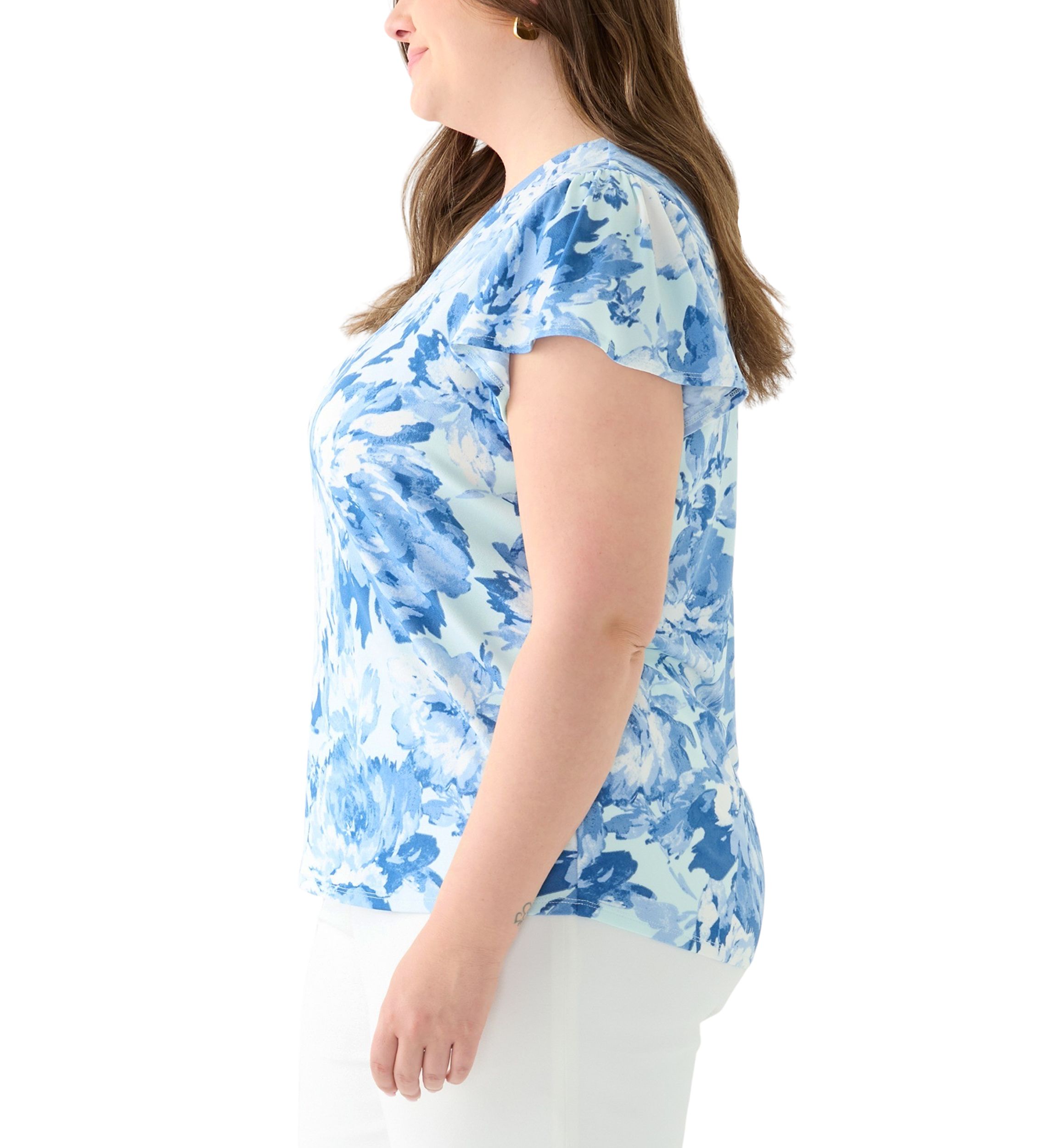 Plus Size Printed Moss Crepe Tube Trim Top