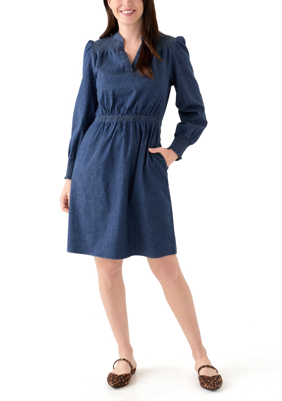 Womens Smocked Shoulder Dress