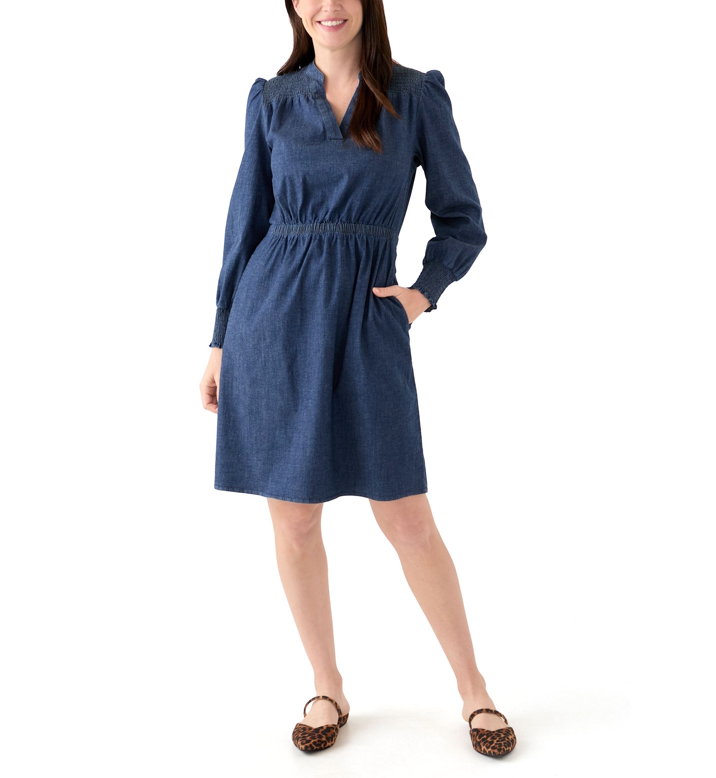 Womens Smocked Shoulder Dress