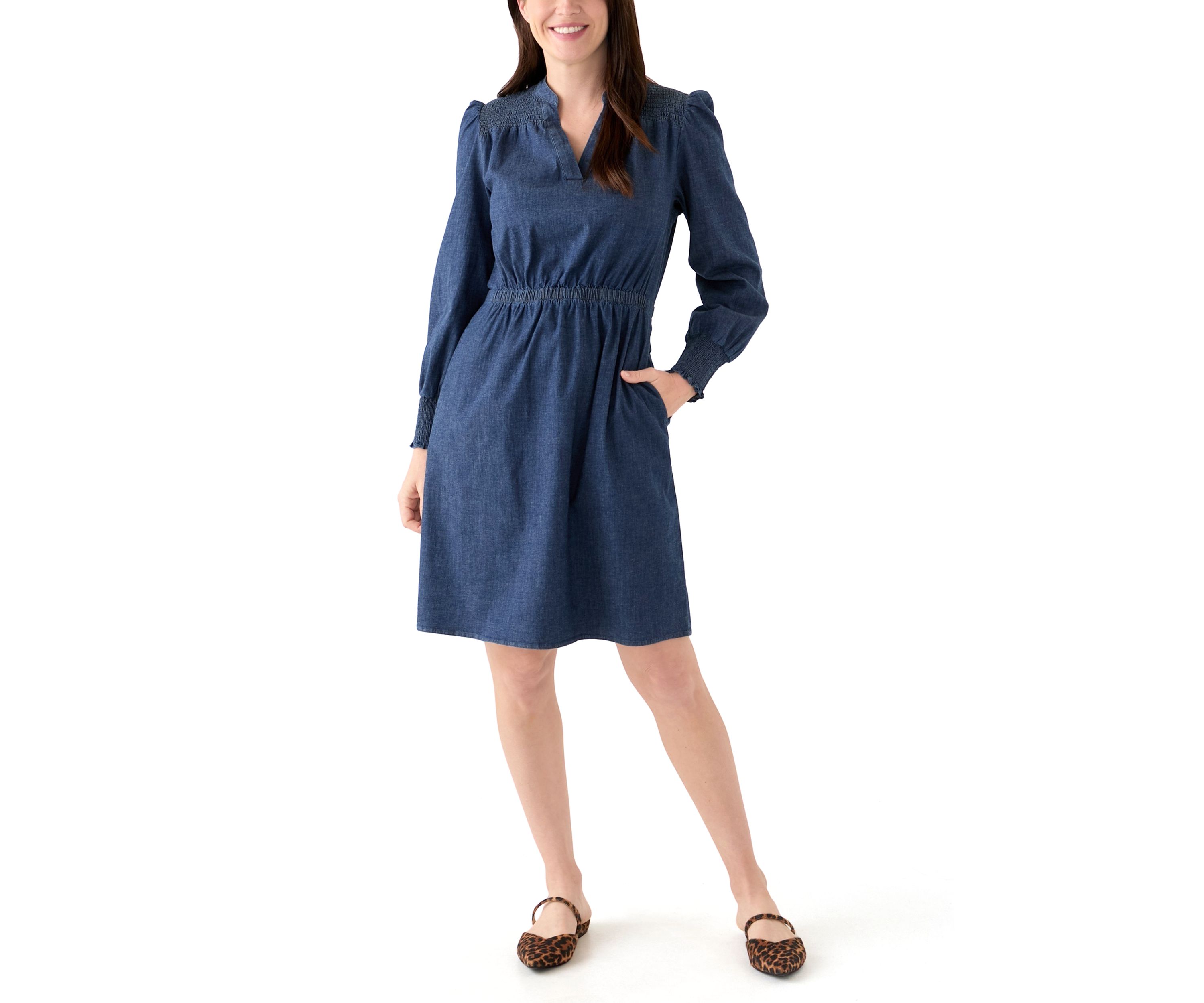Womens Smocked Shoulder Dress