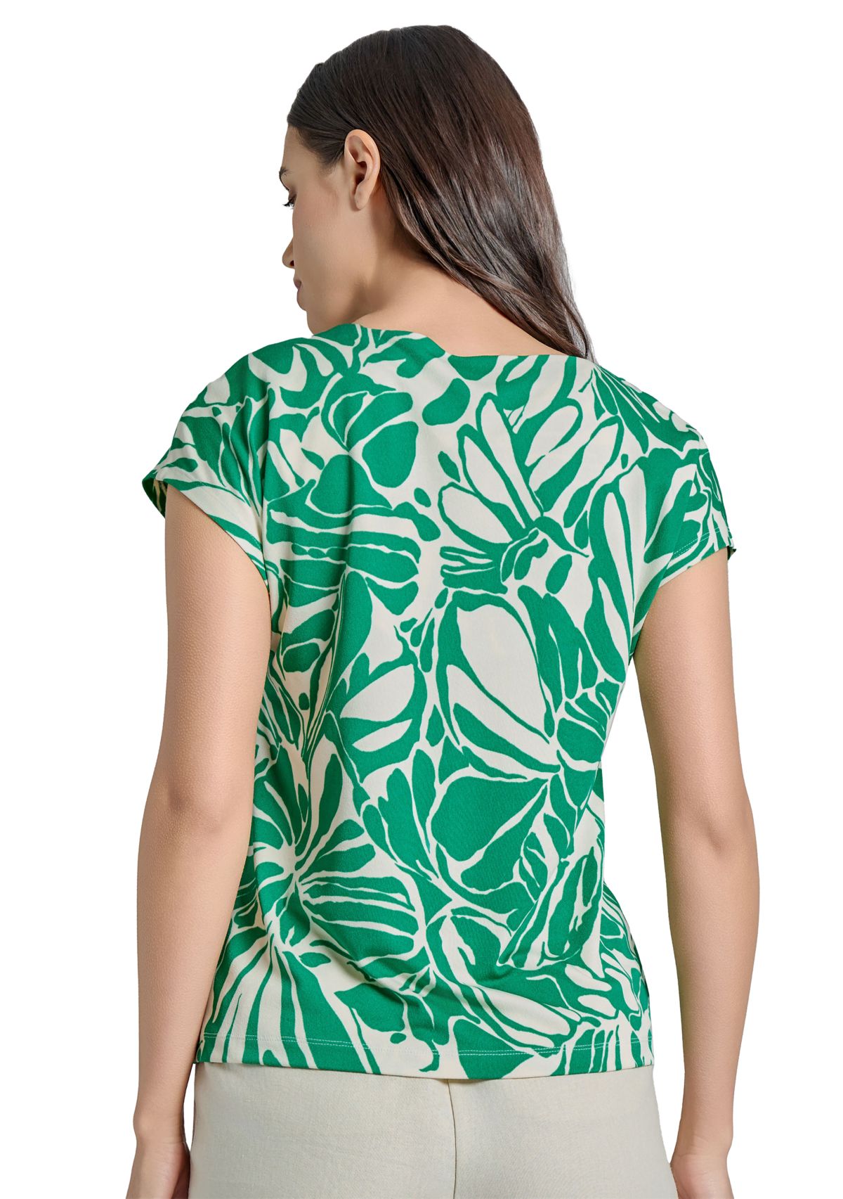 Womens Printed Moss Crepe Extended Shoulder Double Breasted Trim Top