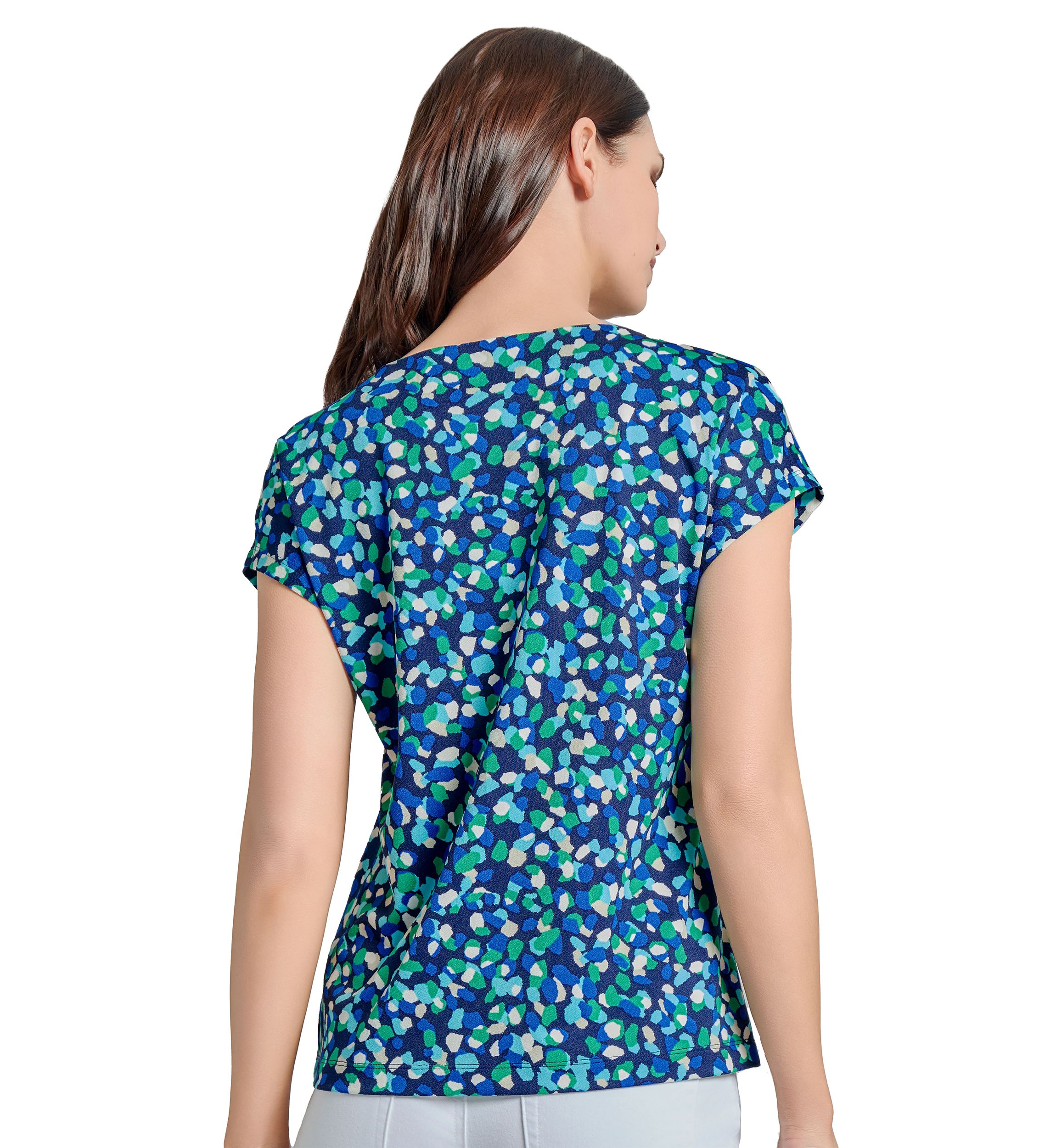 Womens Printed Moss Crepe Cap Sleeve Double Trim Top